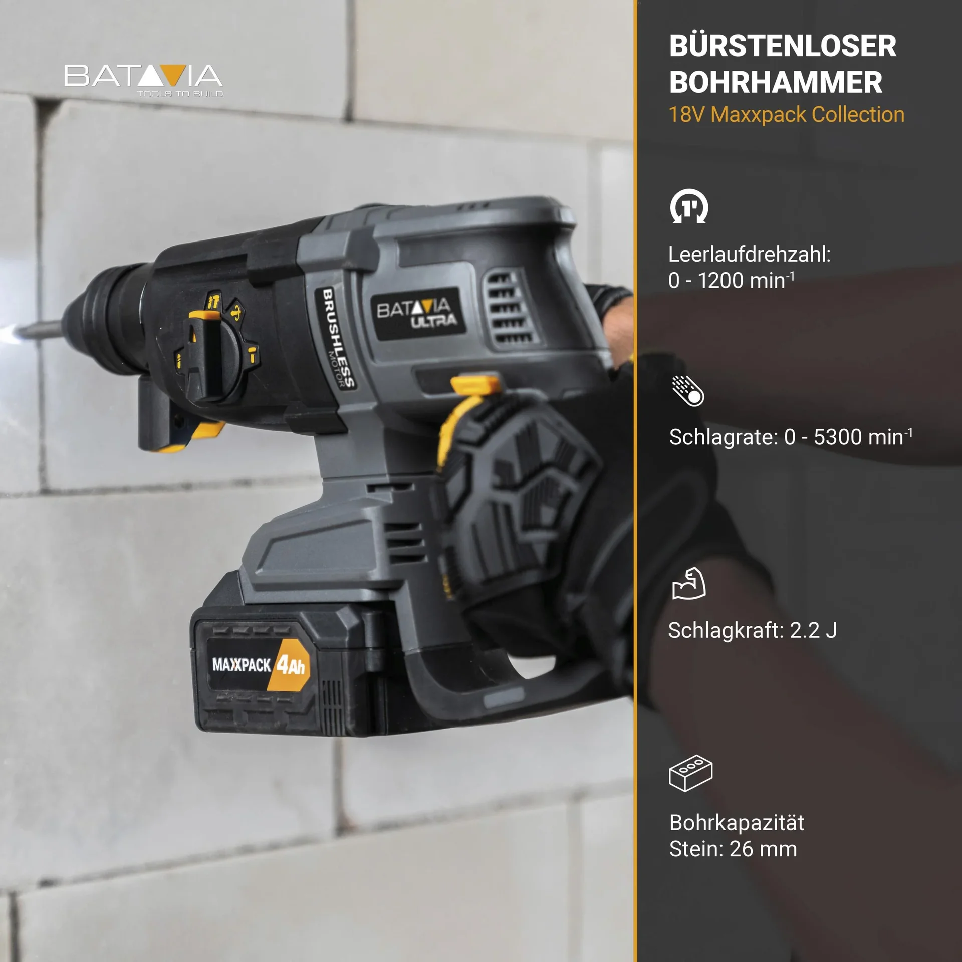 Maxxpack 18V Akku-Bohrhammer SDS+ Brushless (ohne Akku und Ladegerät) - 5