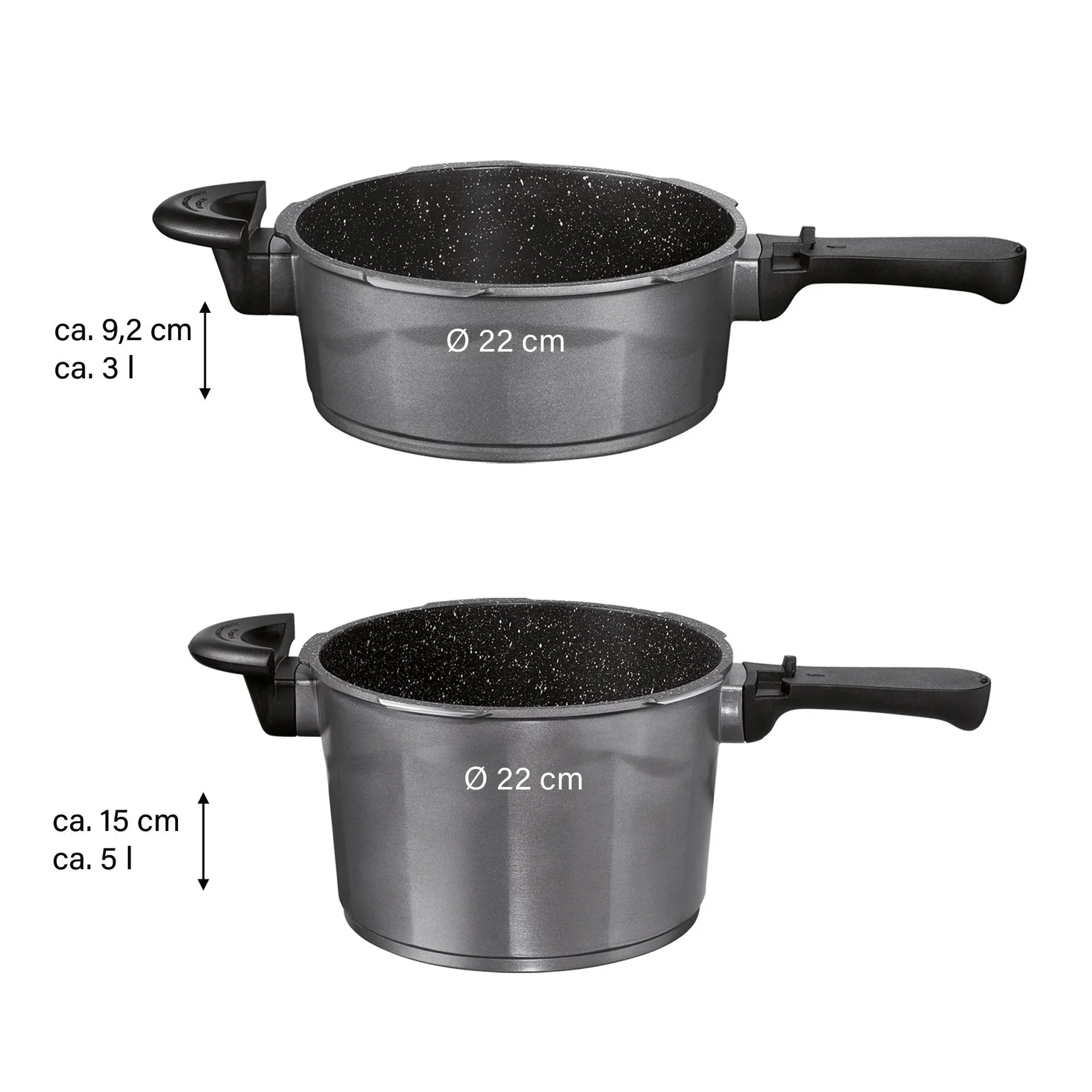 Aluguss Schnellkochtopf-Set 6 tlg. 5 Liter + 3 Liter - 1