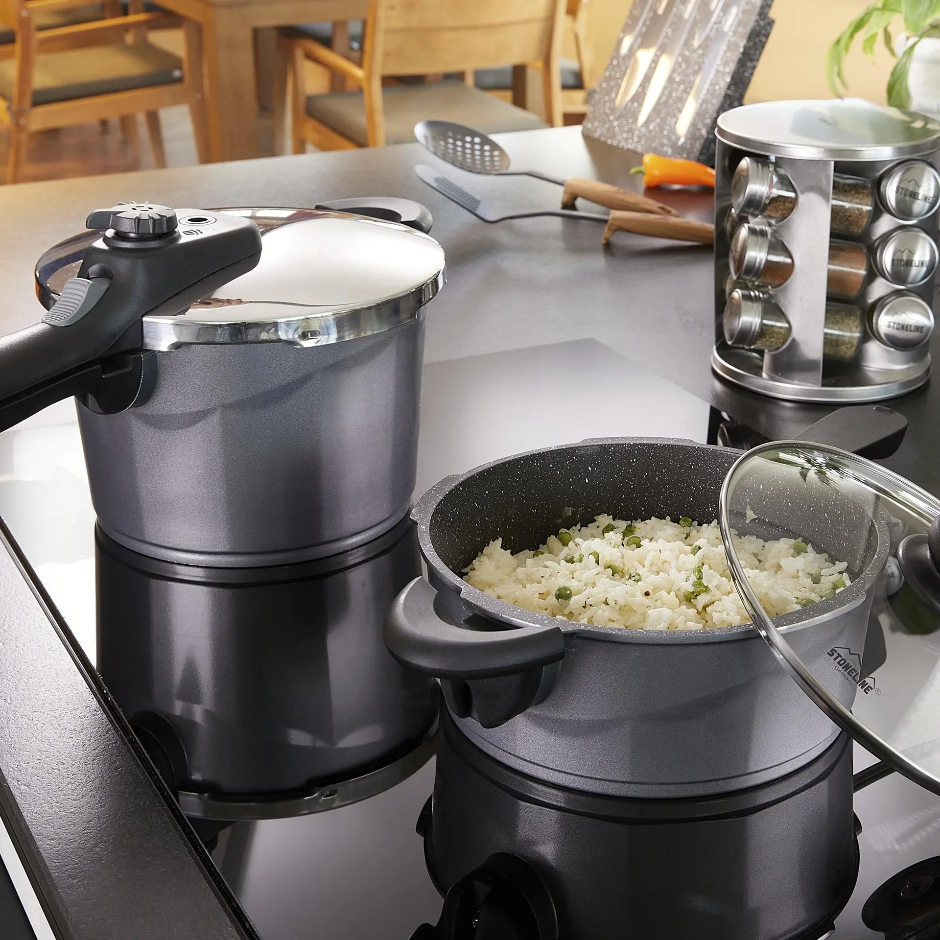 Aluguss Schnellkochtopf-Set 6 tlg. 5 Liter + 3 Liter - 5