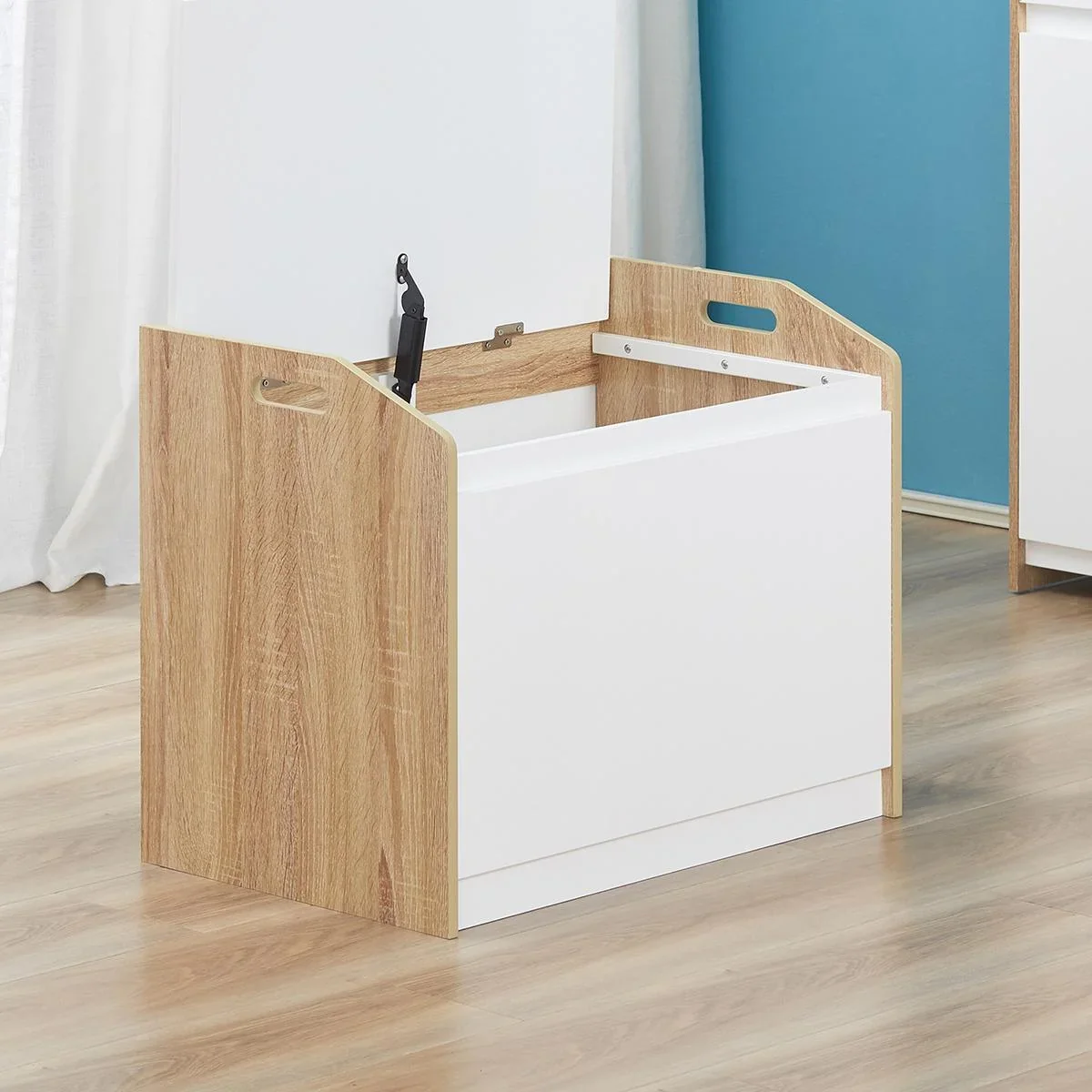Sitzbank mit Stauraum 2-in-1 Truhenbank Nachttisch Aufbewahrungstruhe Weiß+Natur 62,4 x 40 x 51,5 cm - 1