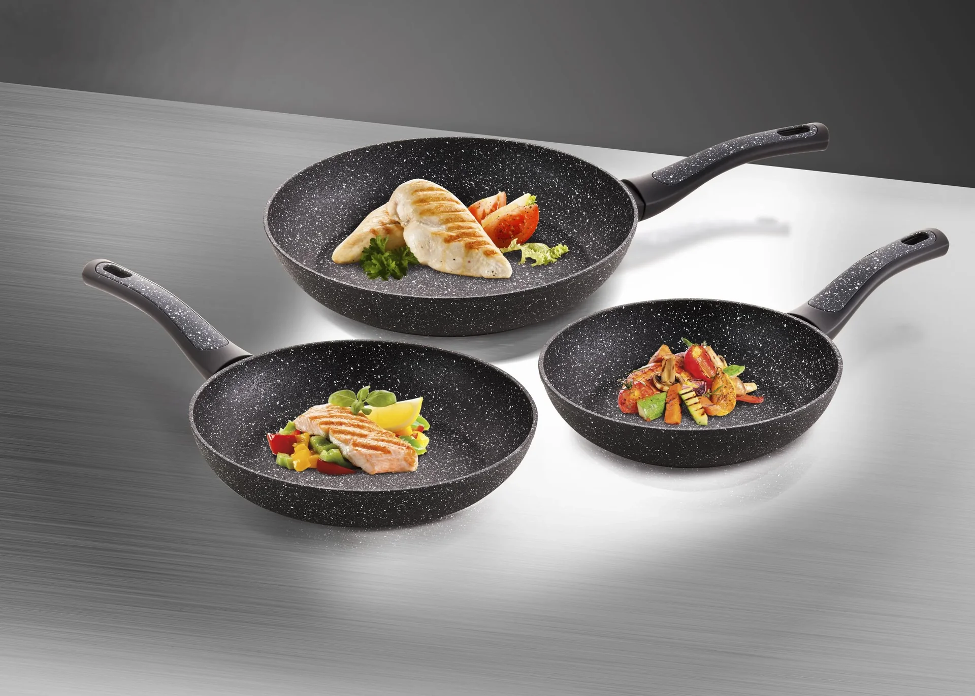 Pfannen-Set, grau-schwarz, 3-teilig - 0