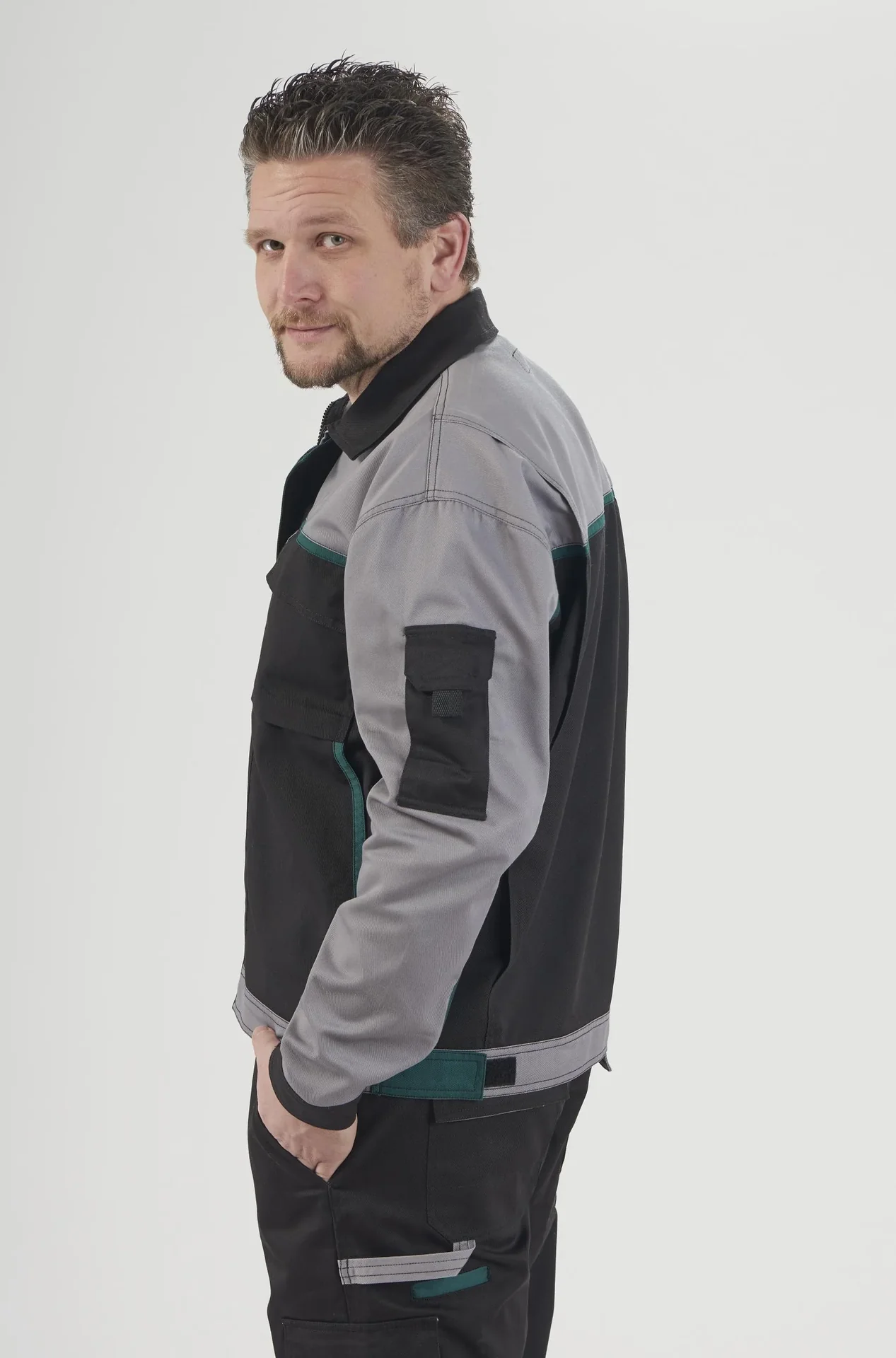 Blousonjacke, Farbe schwarz/grau/grün, Gr. 60 - 3