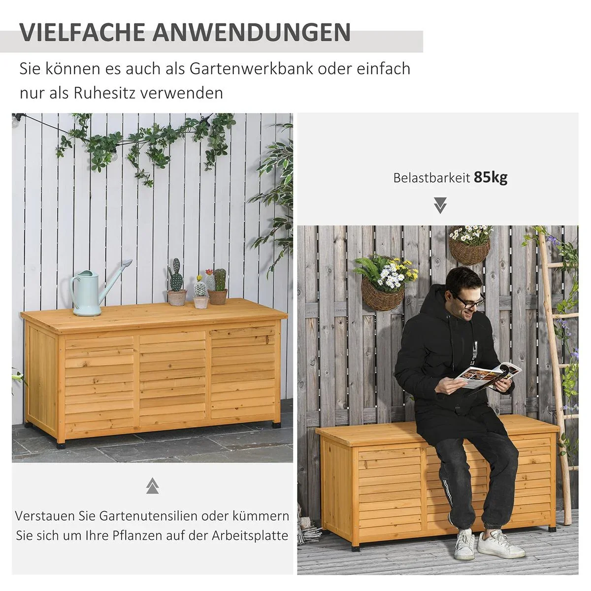 Gartenschrank Gerätehaus Gerätescharank wasserbeständig Tannenholz dauerhaft große Raum 127 x 56 x 60 cm Gelb - 2