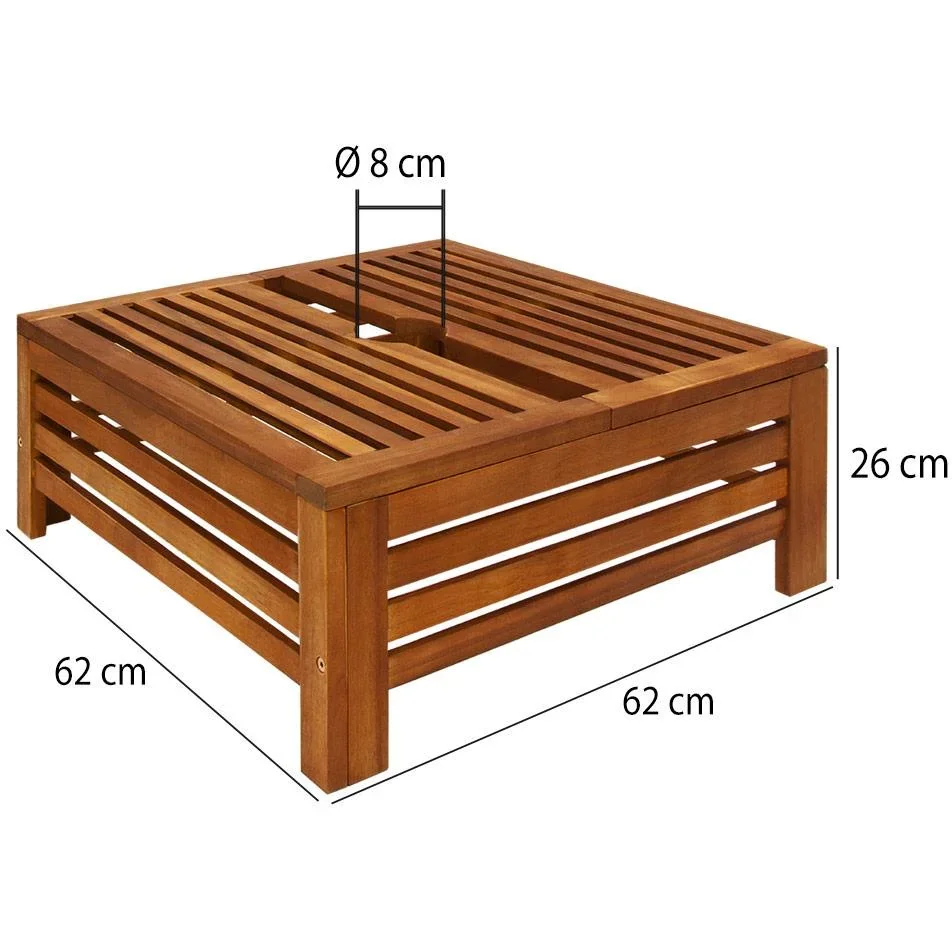 Sonnenschirmfußtisch, Gartentisch, Beistelltisch, Sonnenschirmfußabdeckung, Akazienholz 62x62x26cm - 0