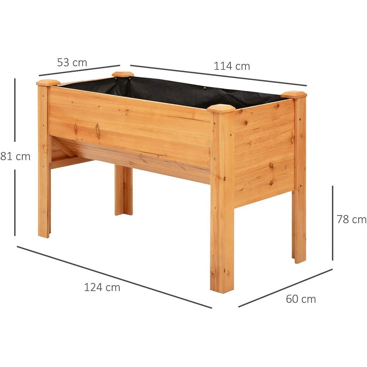 Hochbeet aus Holz Kräuterbeet Pflanzkasten mit Abflussloch Haken Blumenkasten mit Füßen Massivholz Natur 124 x 60 x 81 c - 2