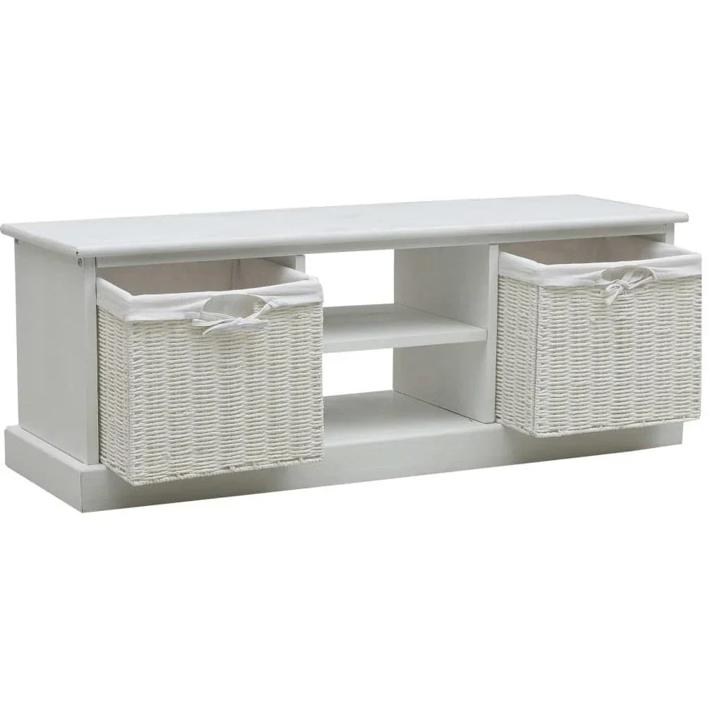 TV-Schrank mit 2 Körben Holz weiß - 1