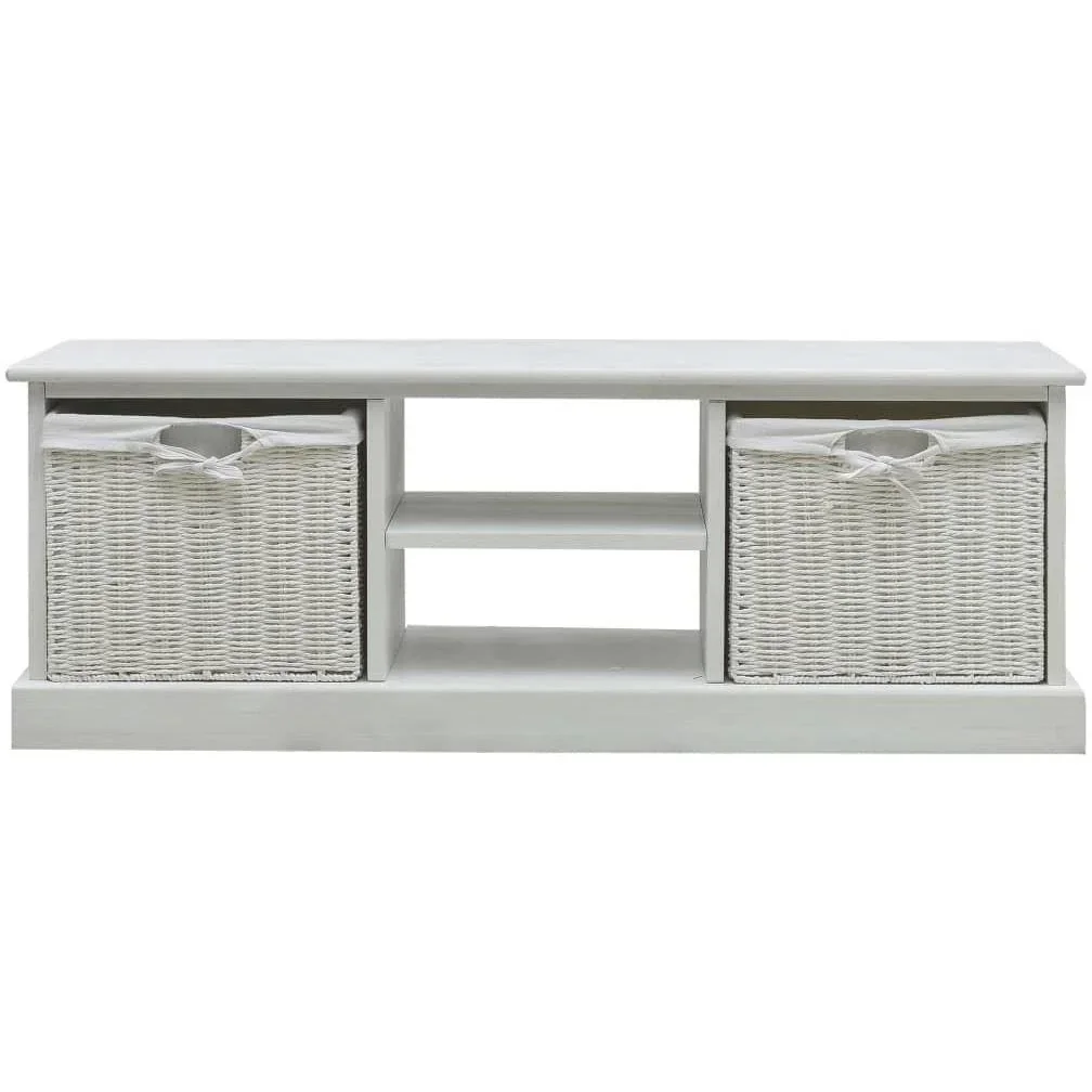 TV-Schrank mit 2 Körben Holz weiß - 4