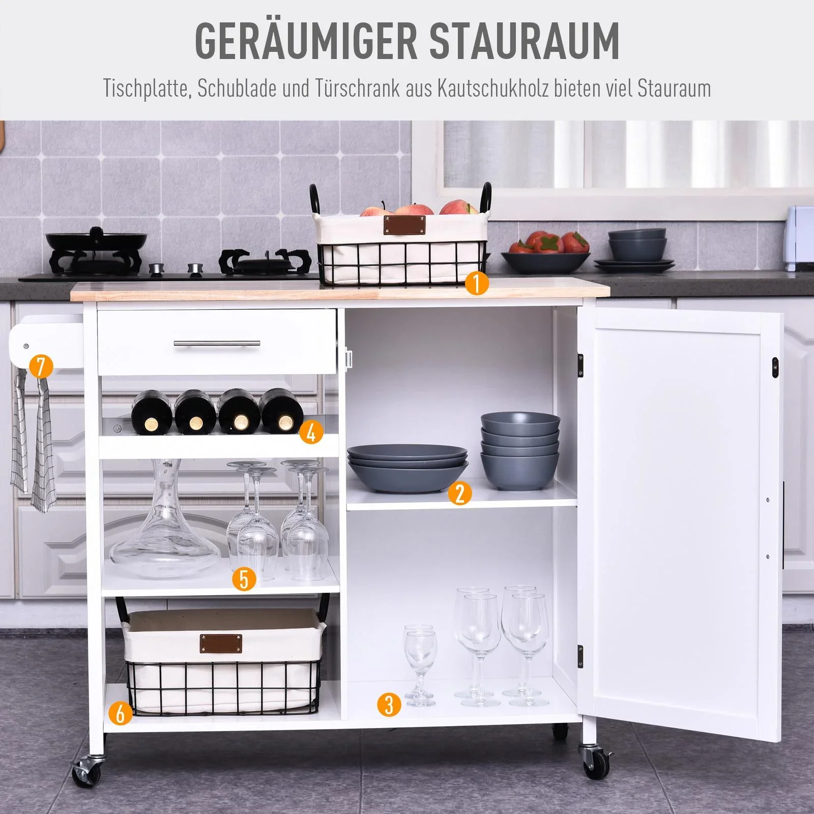 Küchenrollwagen mit Schublade - 1