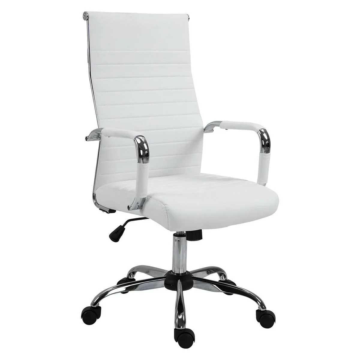 Bürostuhl Gaming Drehstuhl Chefsessel Wippfunktion höhenverstellbar gepolstert ergonomisch PU-Leder Schaumstoff Weiß 54 - 0