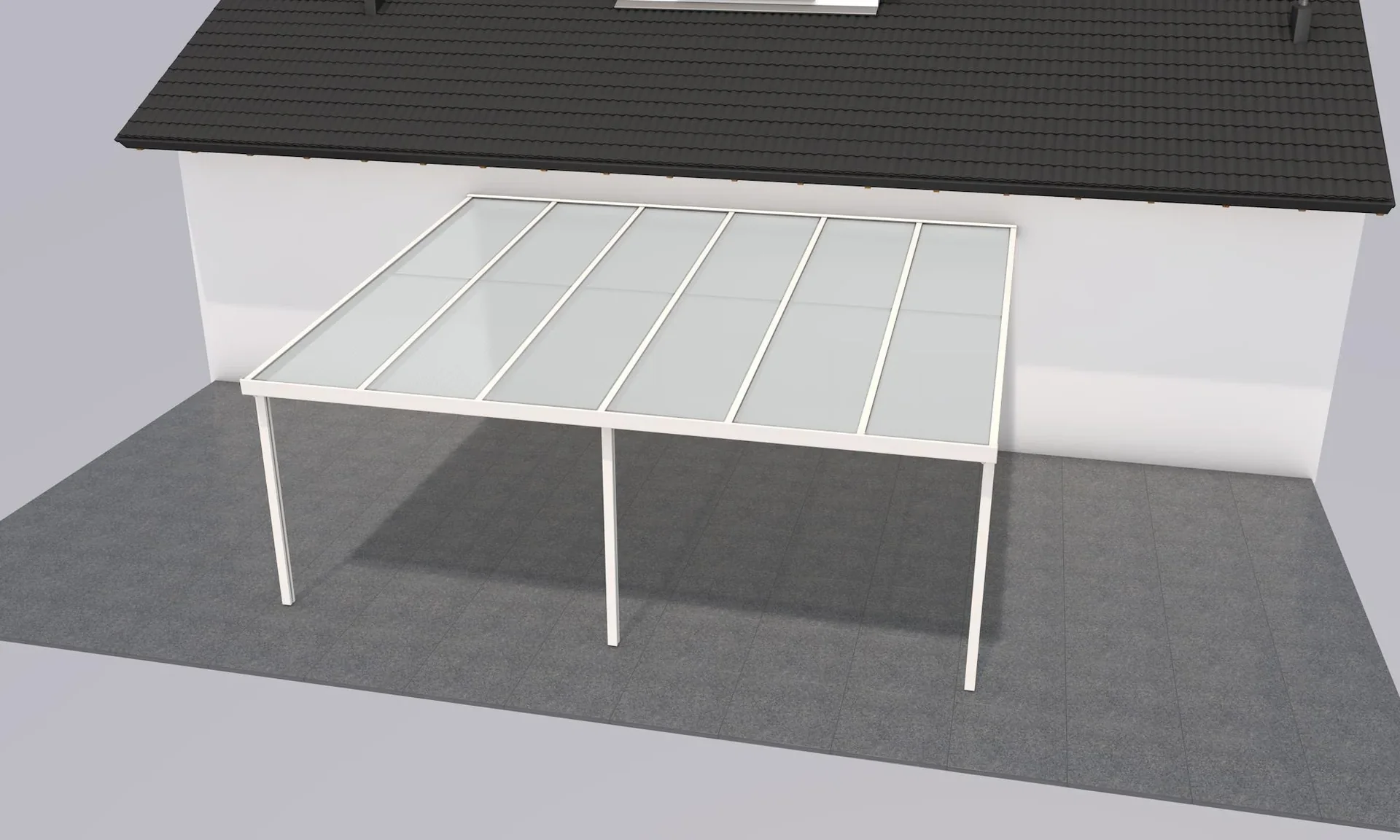 Terrassendach Premium, weiß, 6110 x 5060 mm - Polycarbonat Stegplatten 16 mm, opal - 0