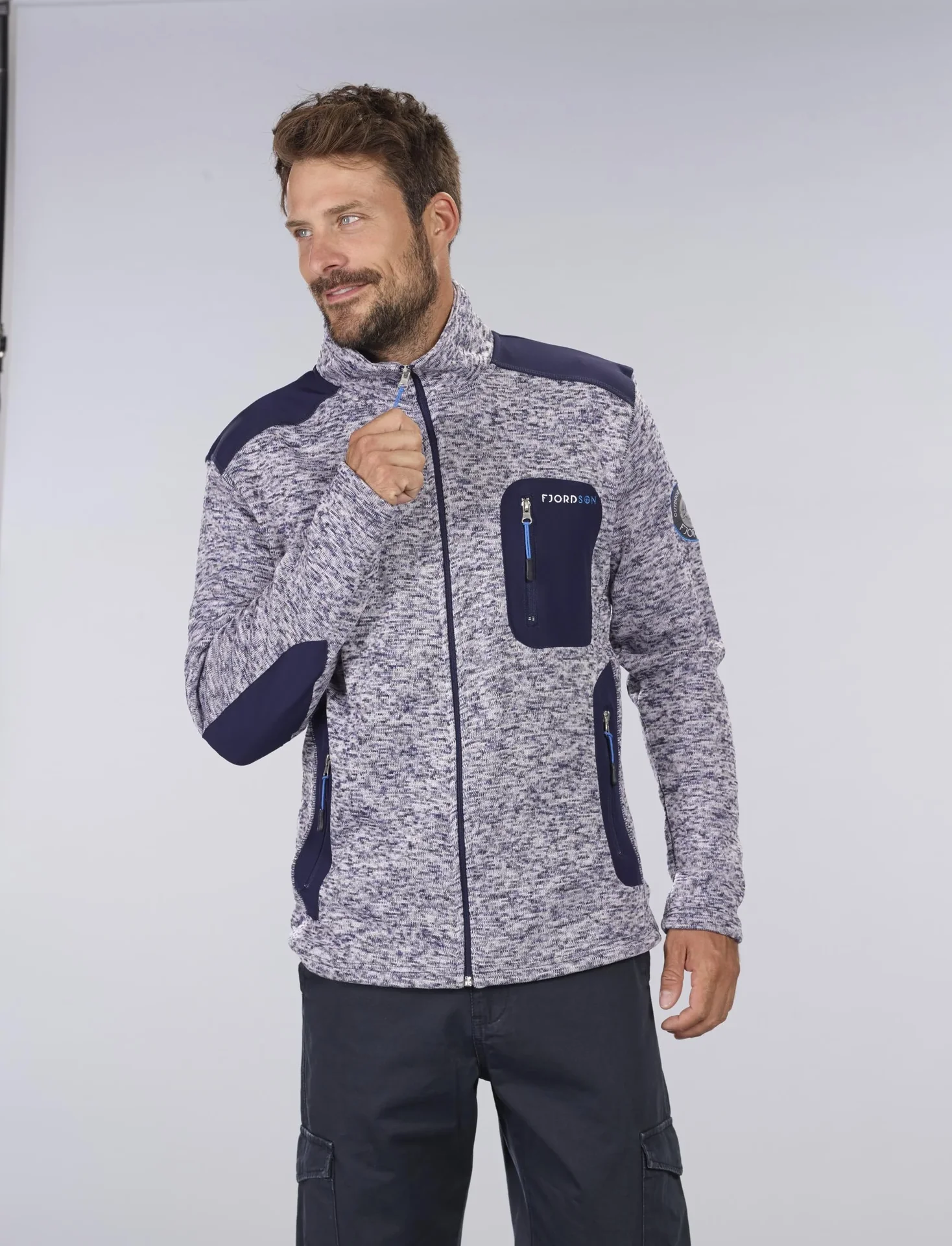 Strickfleece Jacke mit Reißverschluß, Farbe marine/grau melange, Gr. 2XL - 1