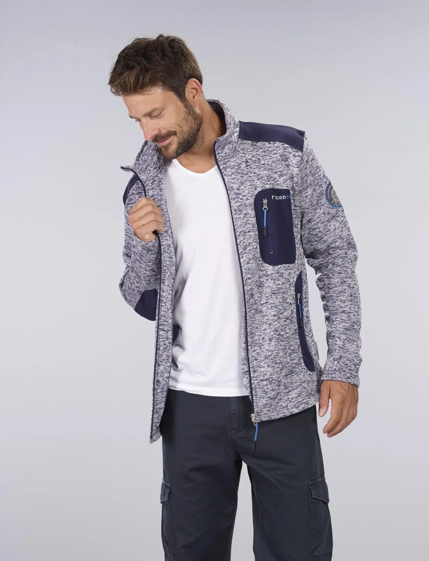 Strickfleece Jacke mit Reißverschluß, Farbe marine/grau melange, Gr. 2XL - 2
