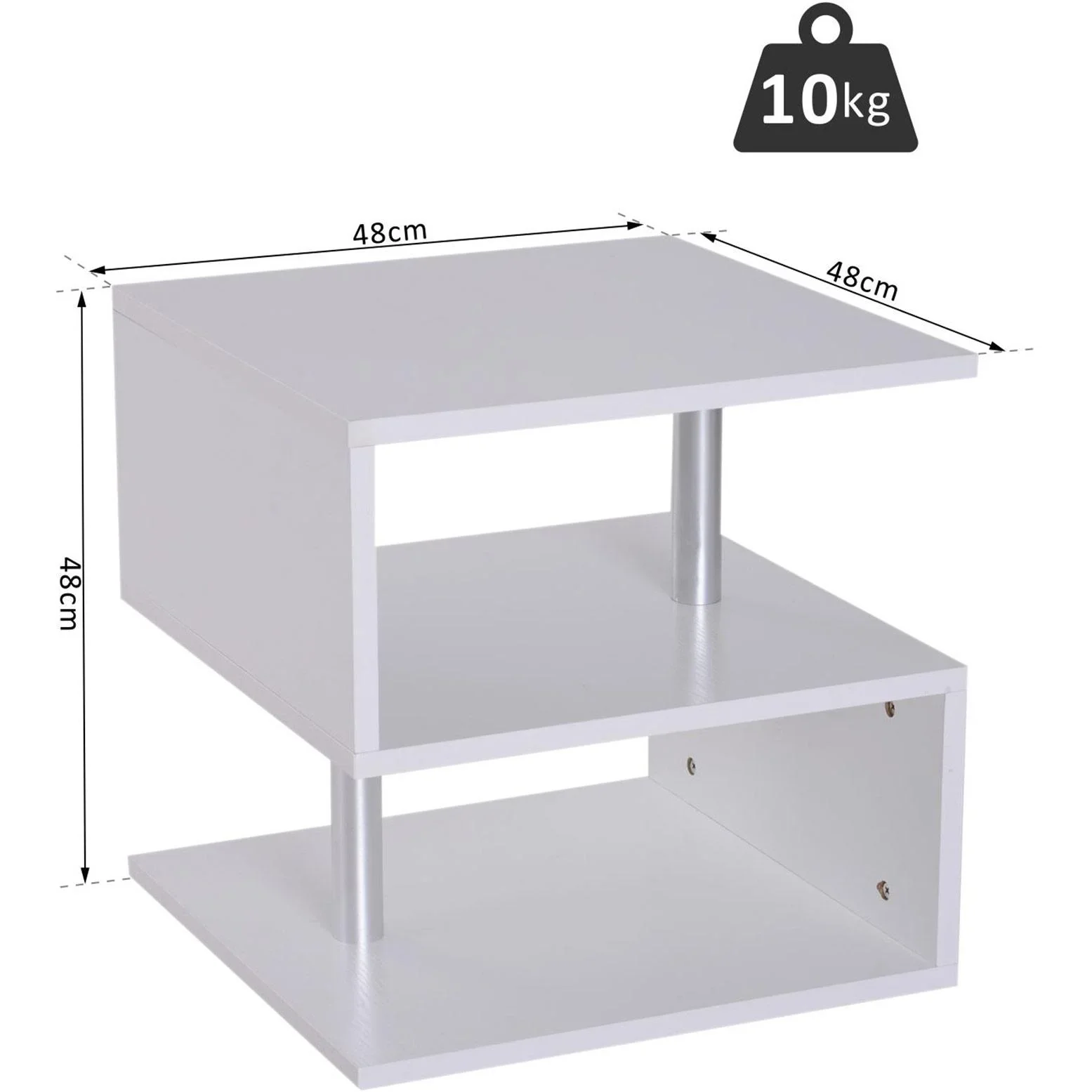 Beistelltisch Couchtisch Sofatisch 3 x Fach Spanplatte + Alulegierung Weiß 48 x 48 x 48 cm - 1