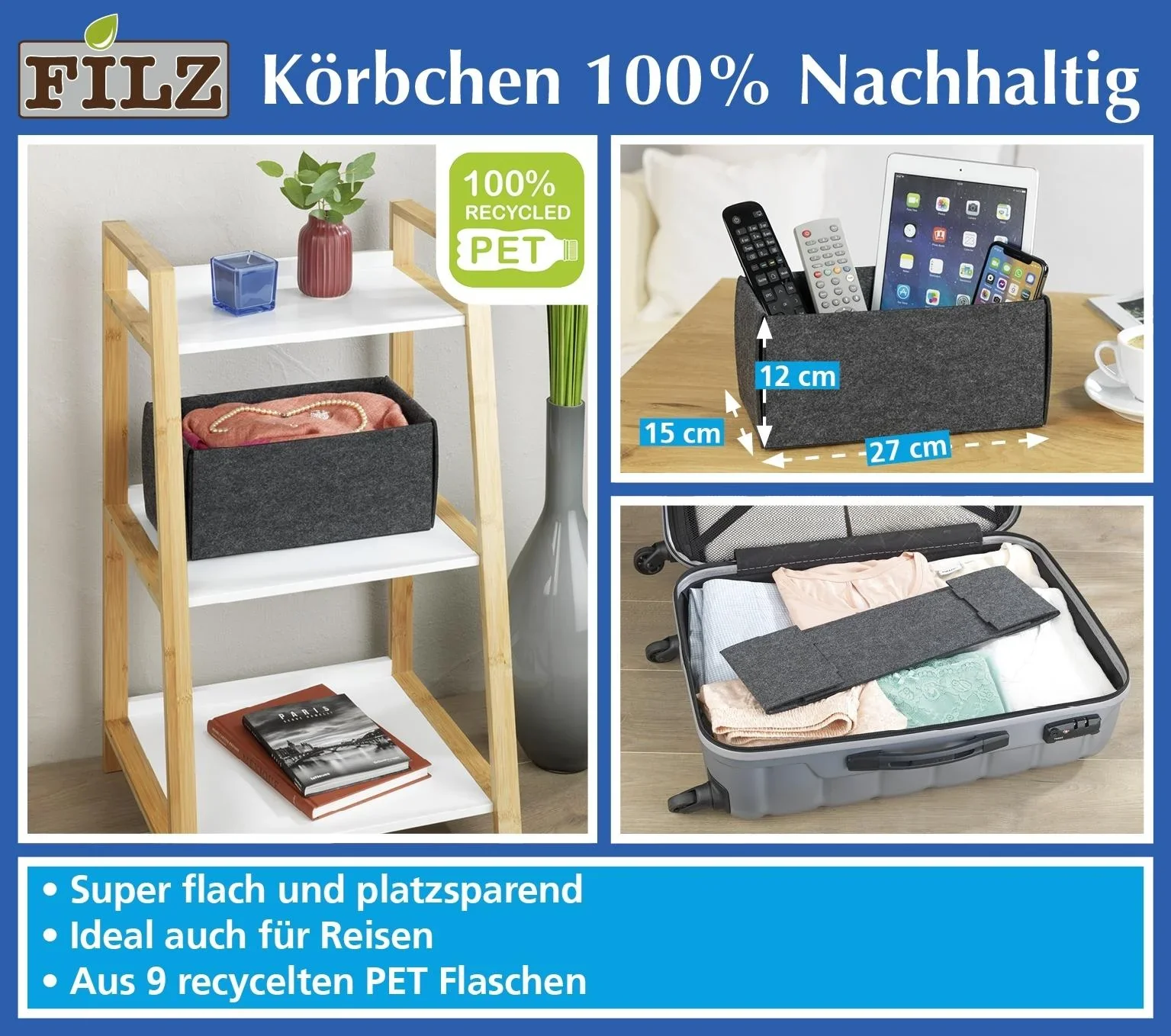 Filzkörbchen, faltbar, Größe S - 3