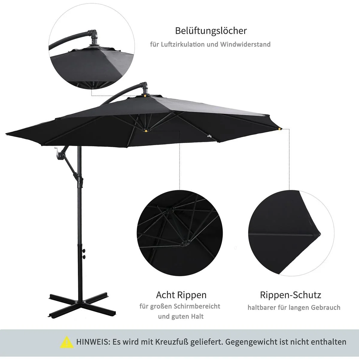 Ampelschirm mit Handkurbel - 0