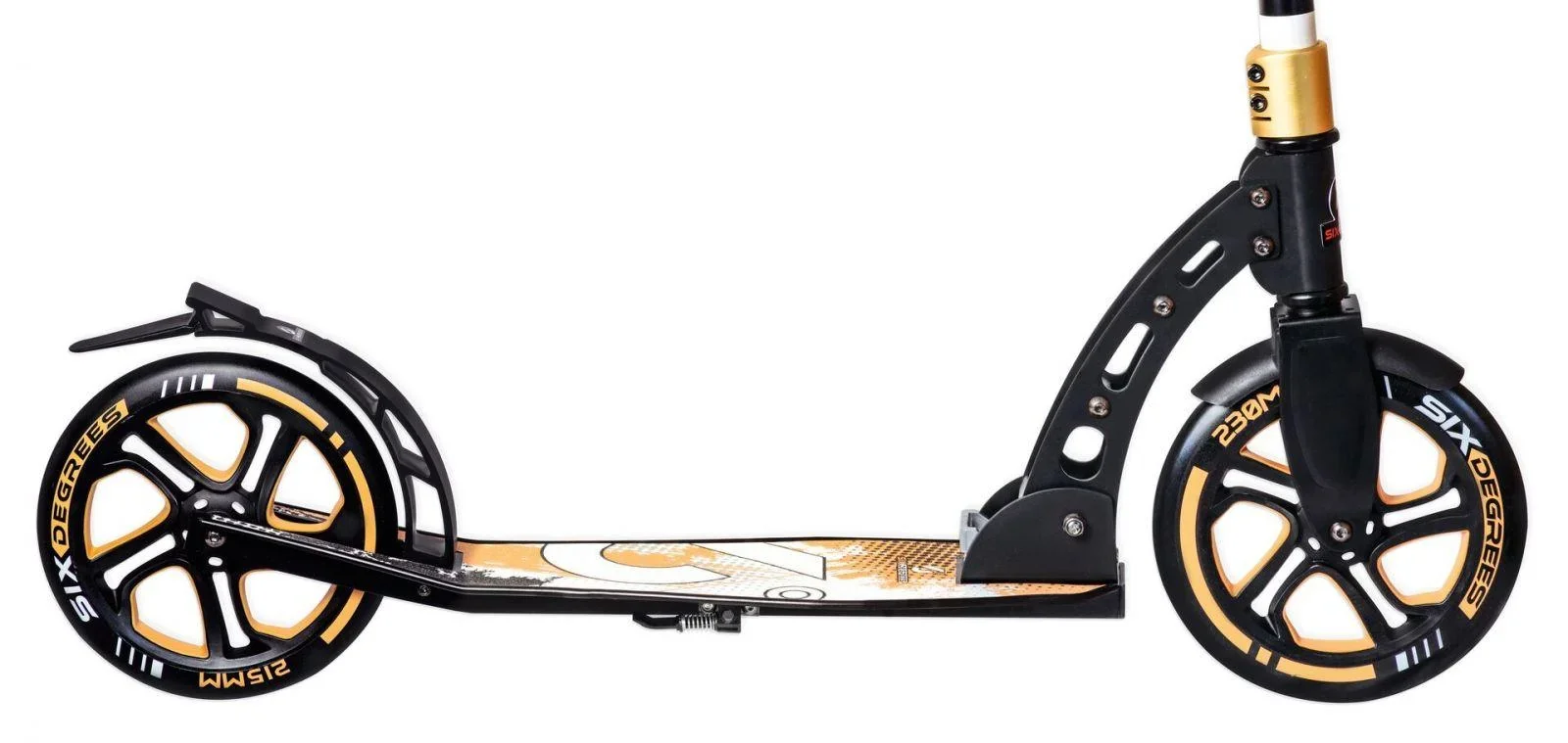 Aluminium Scooter mit Klappmechanismus und Ständer, 230/215 mm, ABEC 7, höhenverstellbar, gold - 0