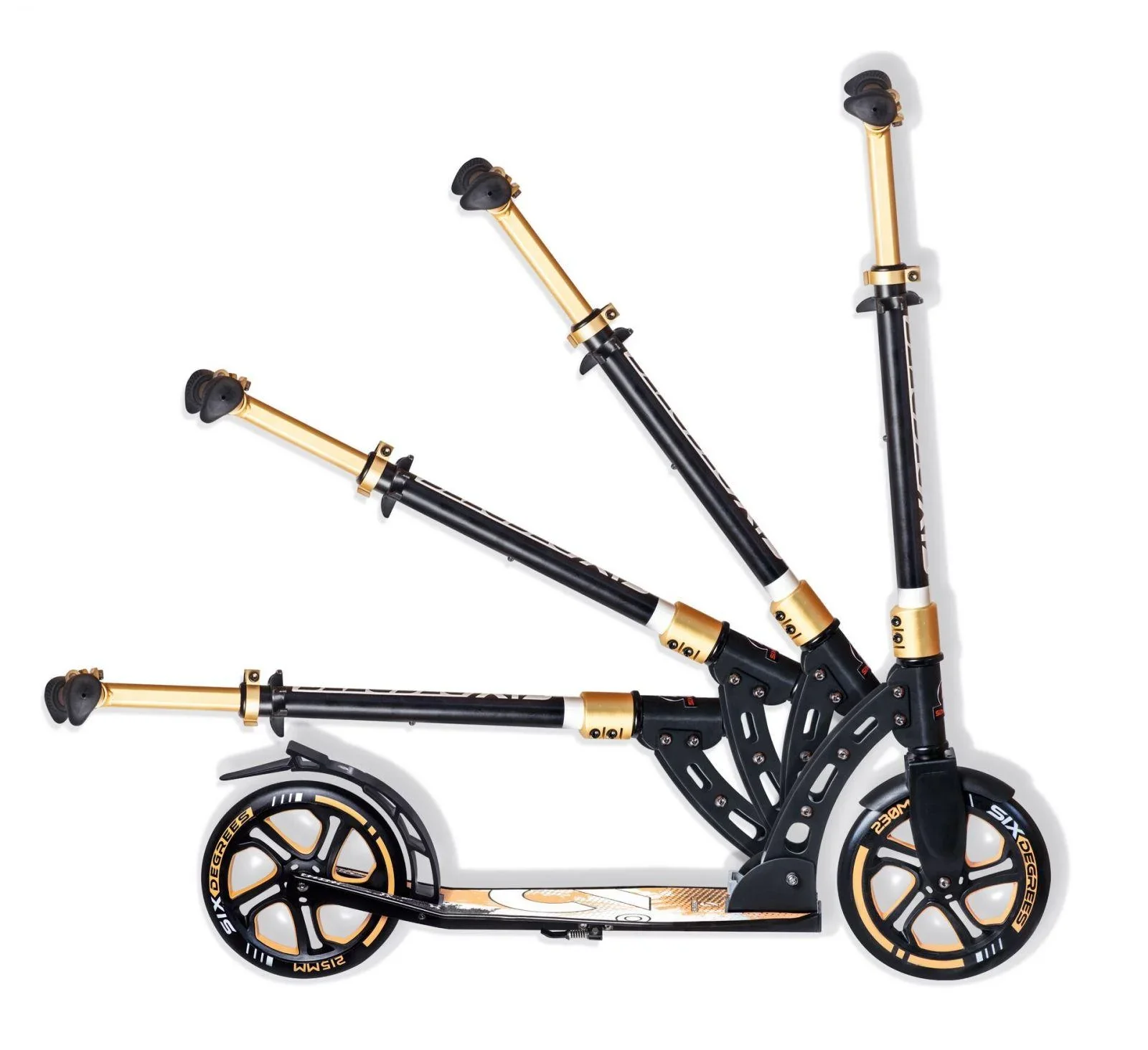 Aluminium Scooter mit Klappmechanismus und Ständer, 230/215 mm, ABEC 7, höhenverstellbar, gold - 2