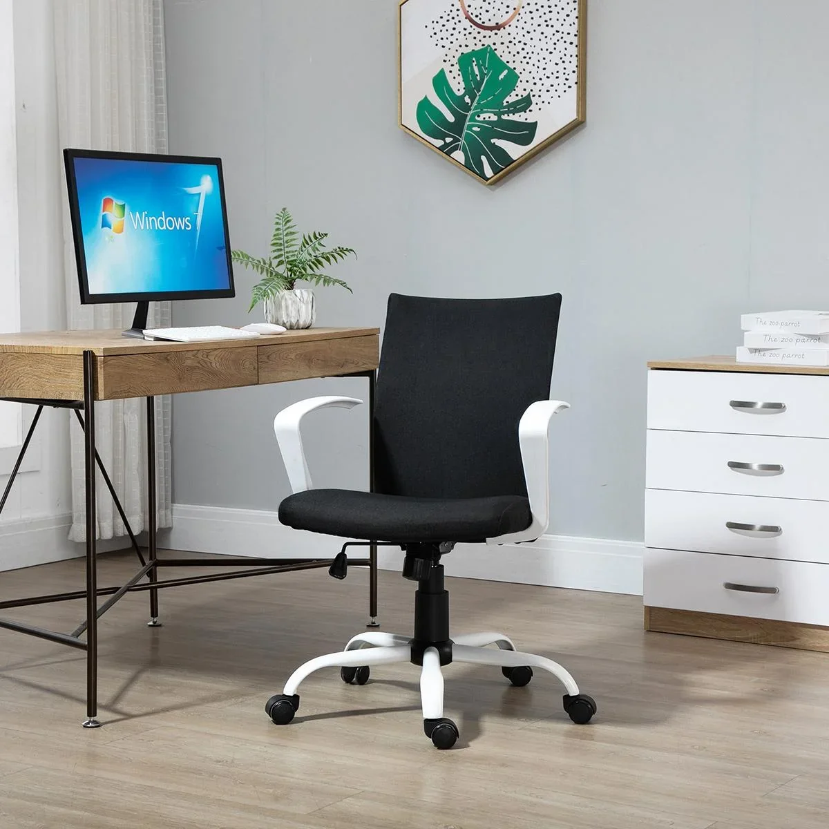 Bürostuhl Schreibtischstuhl Netzrückenstütze mit Wippenfunktion Kopflehne Home-Office-Stuhl höhenverstellbarer ergonomis - 1