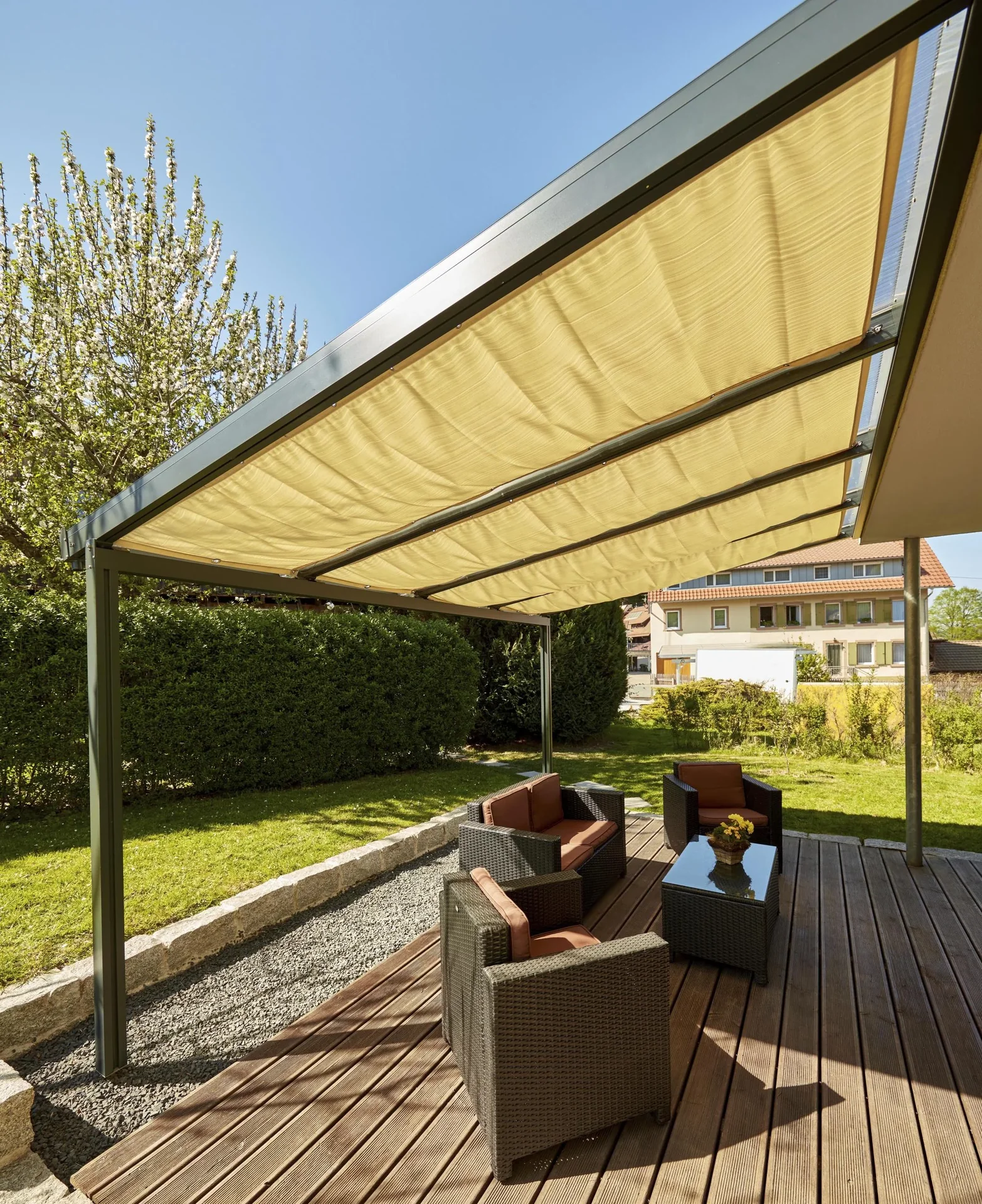Beschattung mit Seilführung, 1155 x 2900 mm - Stoff Sandstone, beige - 0