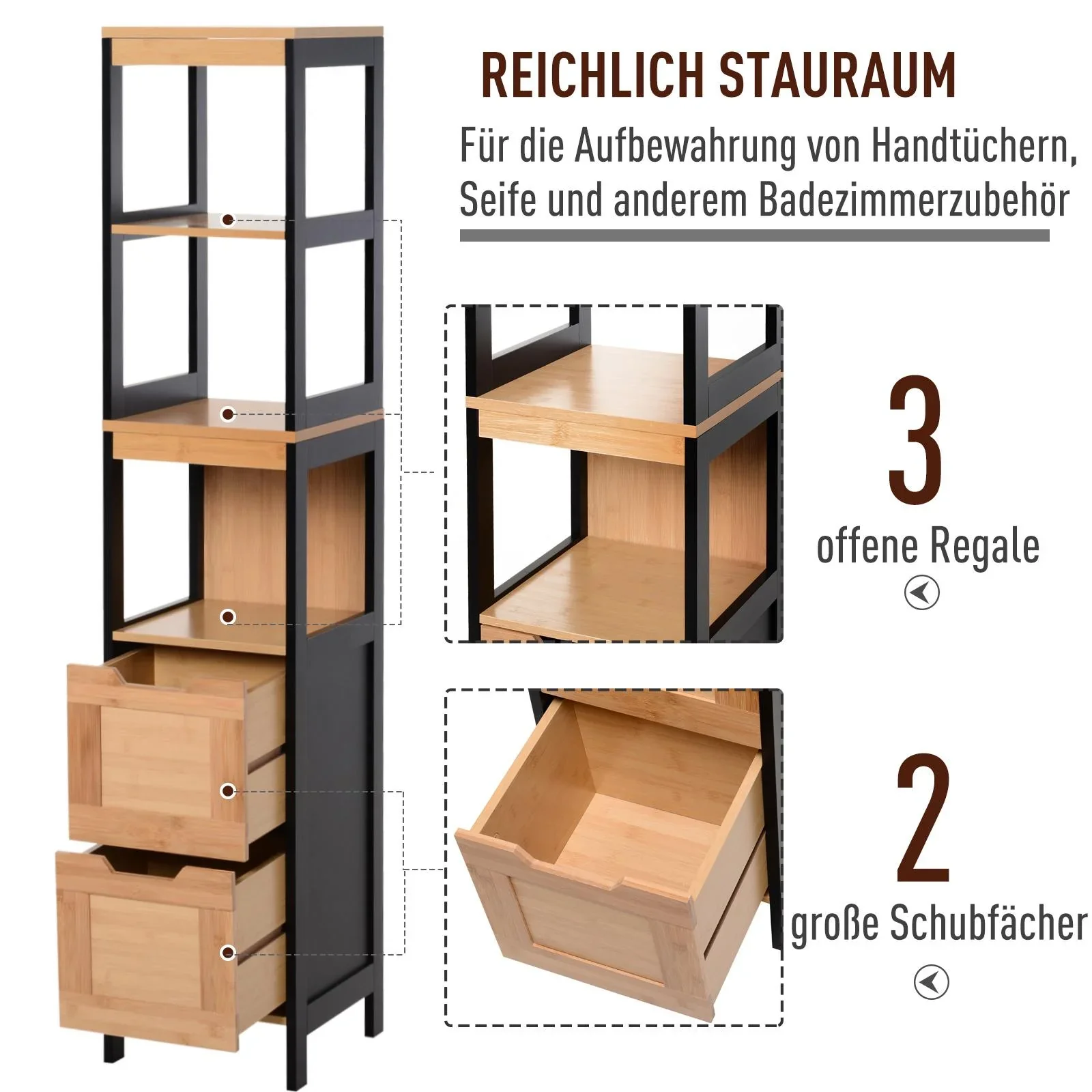 Badezimmerregal mit 3 Ablagen - 0