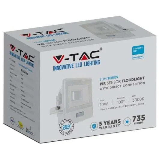 VT-118S LED-Flutlicht mit Sensor - 10 W - 735 Lm - 3000K - Weiß - 0