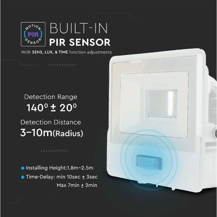 VT-118S LED-Flutlicht mit Sensor - 10 W - 735 Lm - 3000K - Weiß - 6