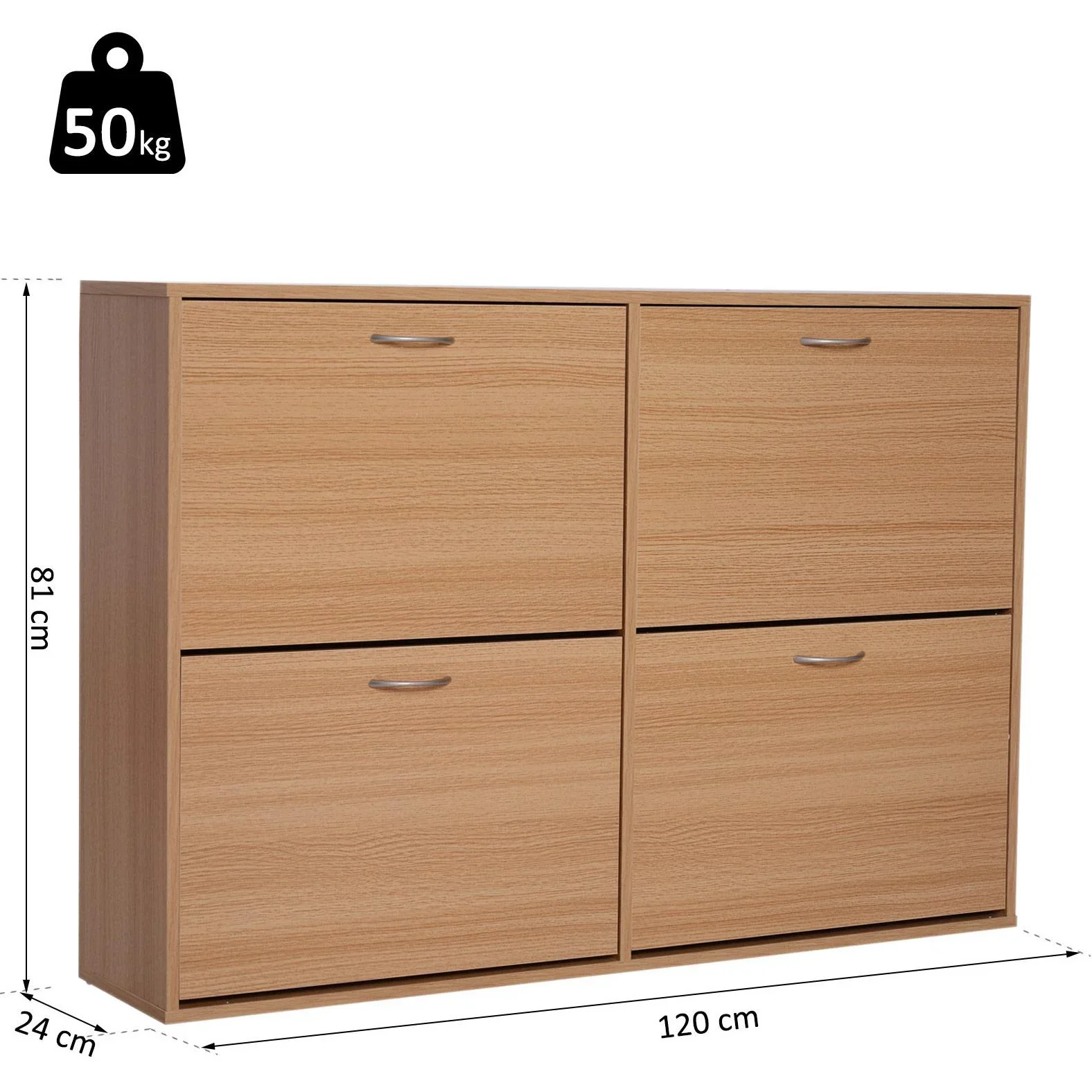 Schuhkipper Schuhschrank Schuhständer Schuhregal mit 4 Klappen 16 24 Paar Spannplatte Natur 120 x 24 x 81 cm - 2