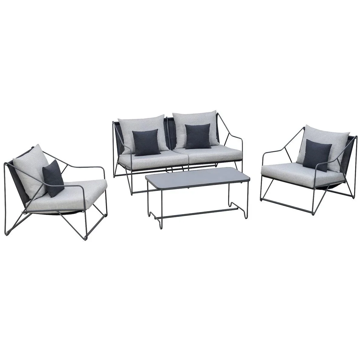 4-tlg. Gartengarnitur Gartenmöbel-Set Gartenliege Gartenset Sitzgruppe mit Couchtisch Sofa mit Kissen Outdoor Metall Gra - 1