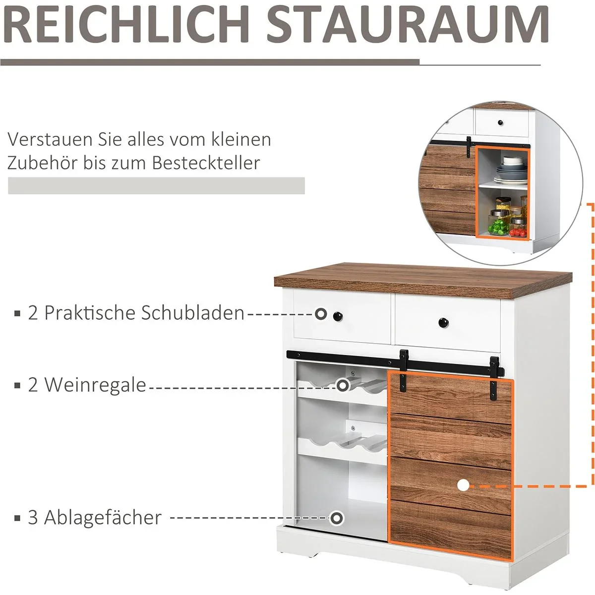 Küchenschrank mit Schiebetür weiß - 0