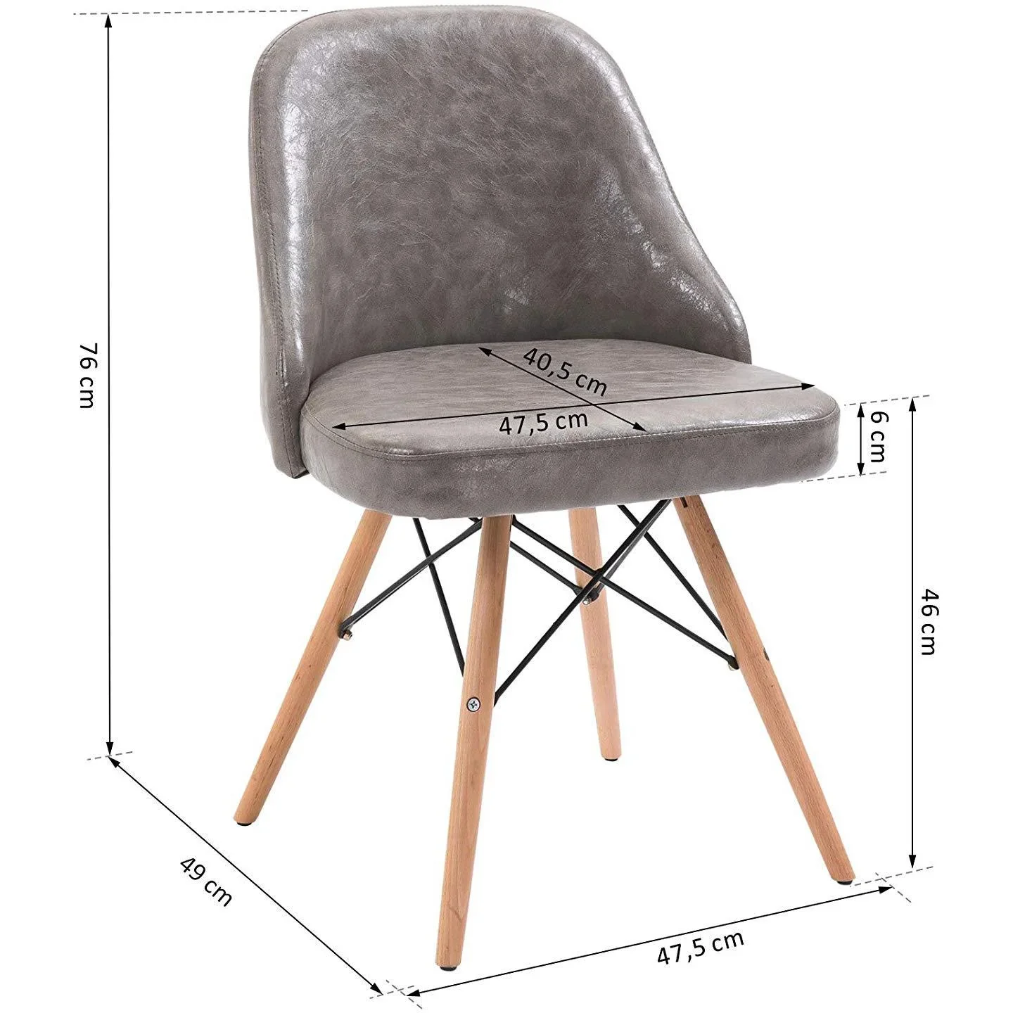2er-Set Relaxsessel Loungesessel Polstersessel Cocktailsessel Stuhl PU + Metall + Buchenholz Grau 49 x 47,5 x 76 cm - 3