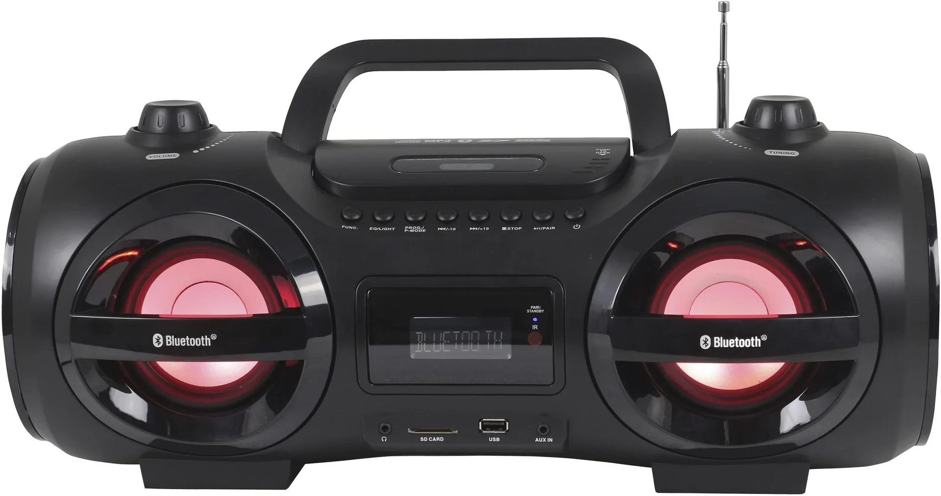 CD Player Boombox mit Bluetooth, MP3/CD, USB, SD und AUX-IN, tragbar - 0