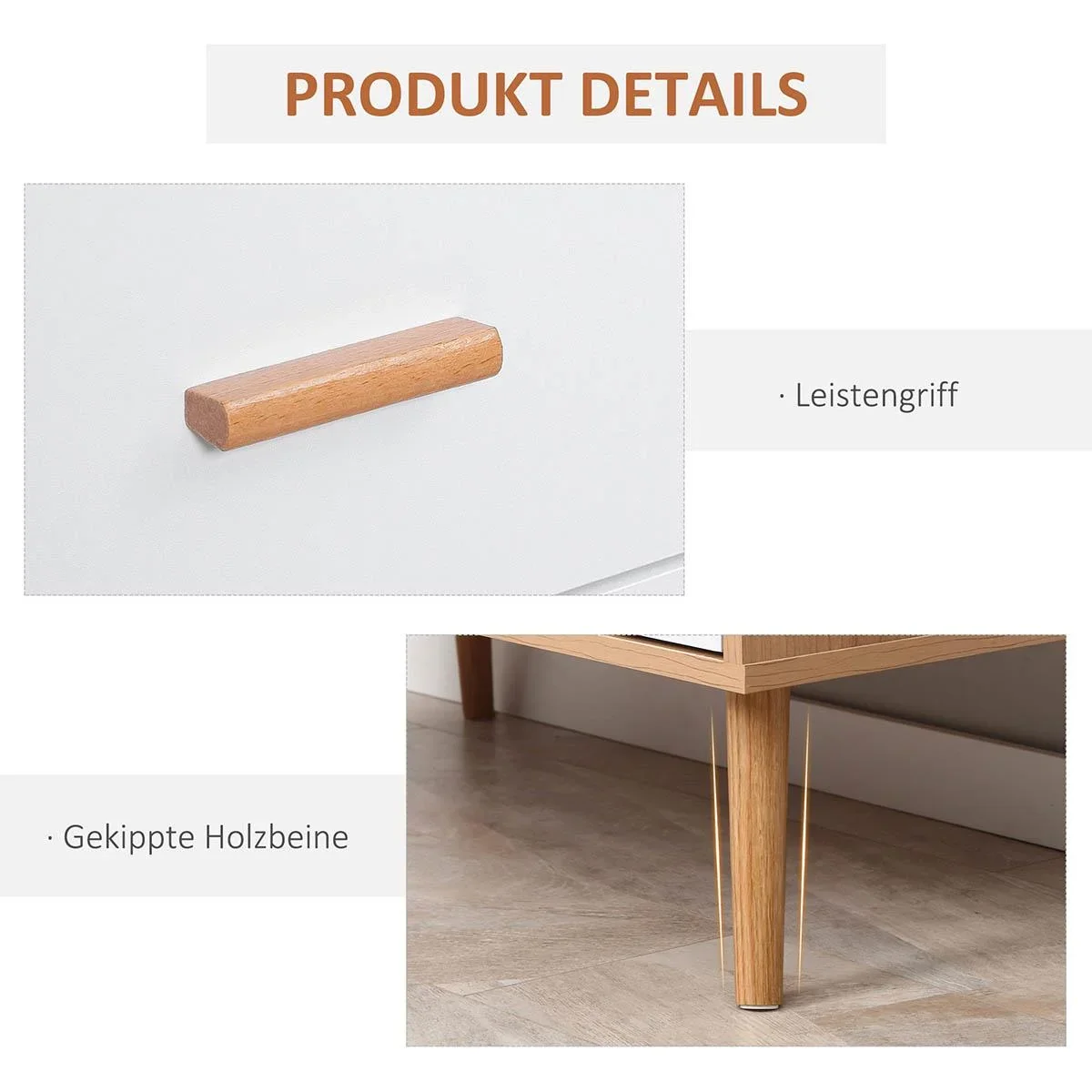 Kommode mit 3 Schubladen Sideboard Schubladenkommode Schrank Mehrzweckschrank Wohnzimmer Esszimmer Skandi-Design Weiß+Na - 4