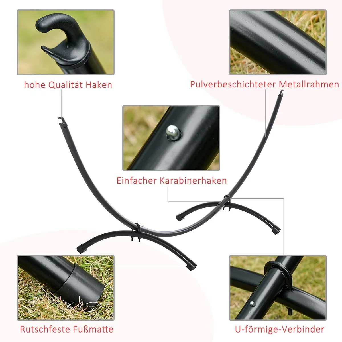 Hängemattengestell aus Metall Schwarz - 4
