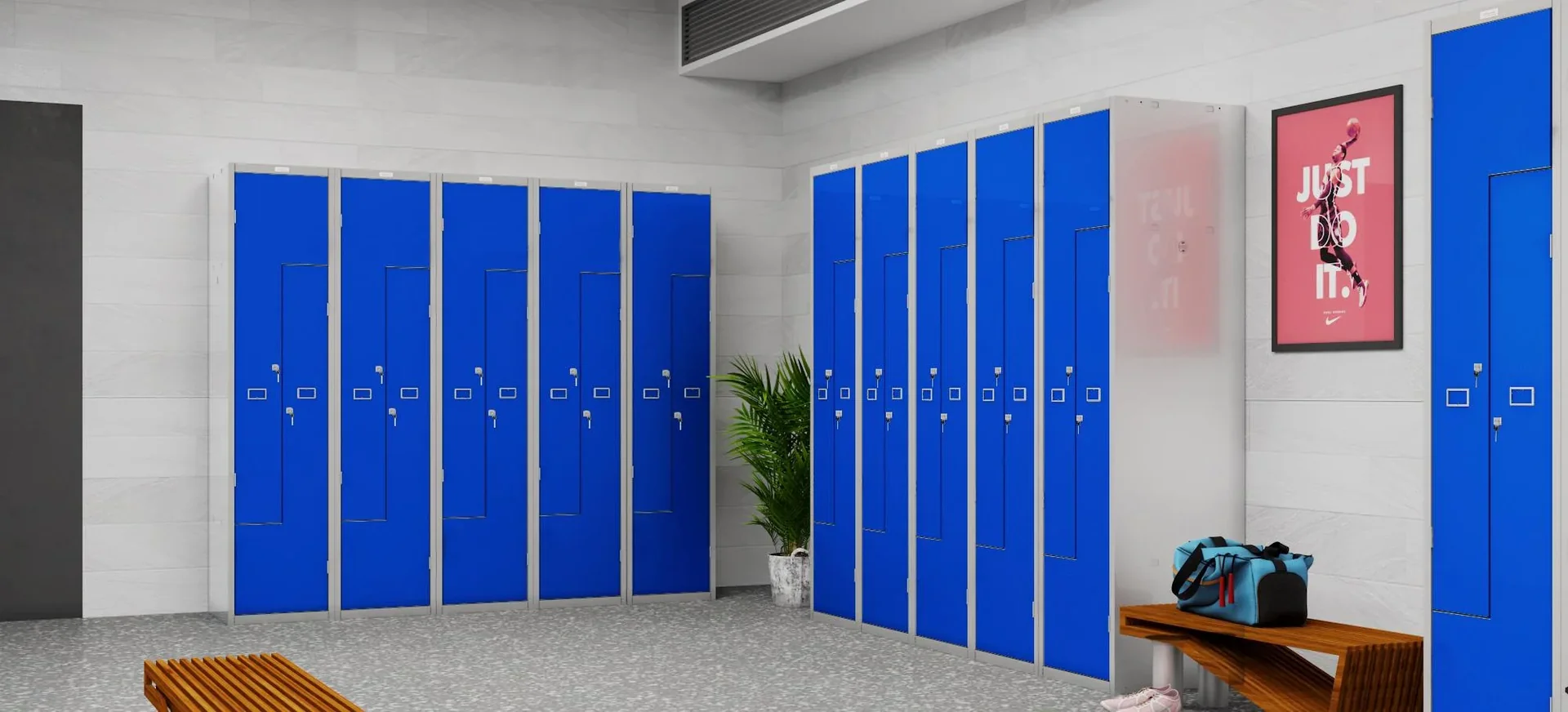 Schließfach-Spind Z PLZ-Serie - 2 Türen mit Schlüsselschlössern, grau-blau - 3