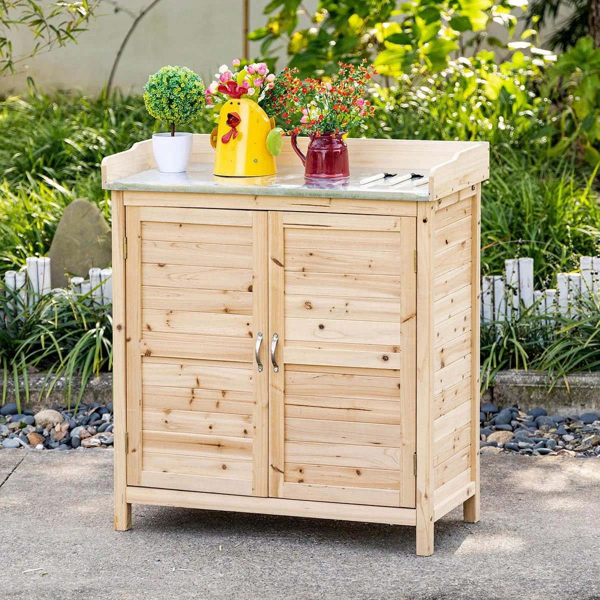 Gartenschrank Pflanztisch mit Unterschrank Holz Geräteschrank Schrank mit 2 Einlegeböden Geräteschuppen Garten Schuppen - 2