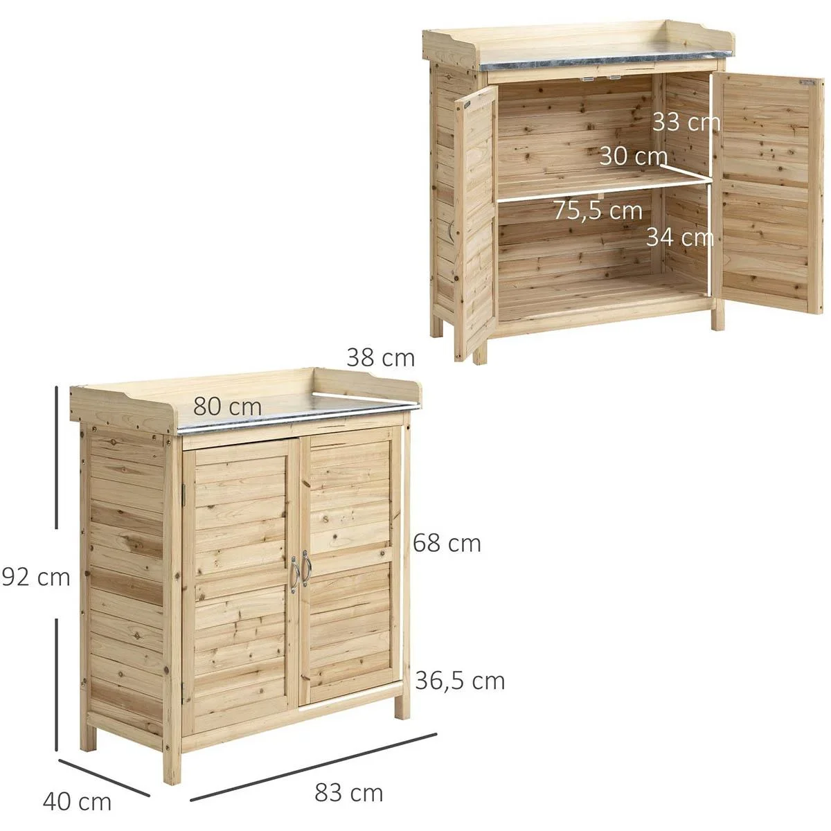 Gartenschrank Pflanztisch mit Unterschrank Holz Geräteschrank Schrank mit 2 Einlegeböden Geräteschuppen Garten Schuppen - 3