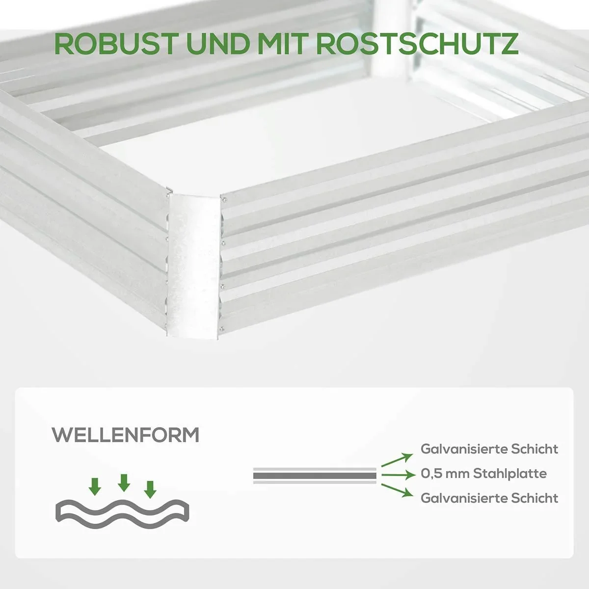 Hochbeet aus verzinktem Stahl Gartenbeet Pflanzkasten für Garten Blumenkasten Blumenkübel Silber 120 x 90 x 30 cm - 2