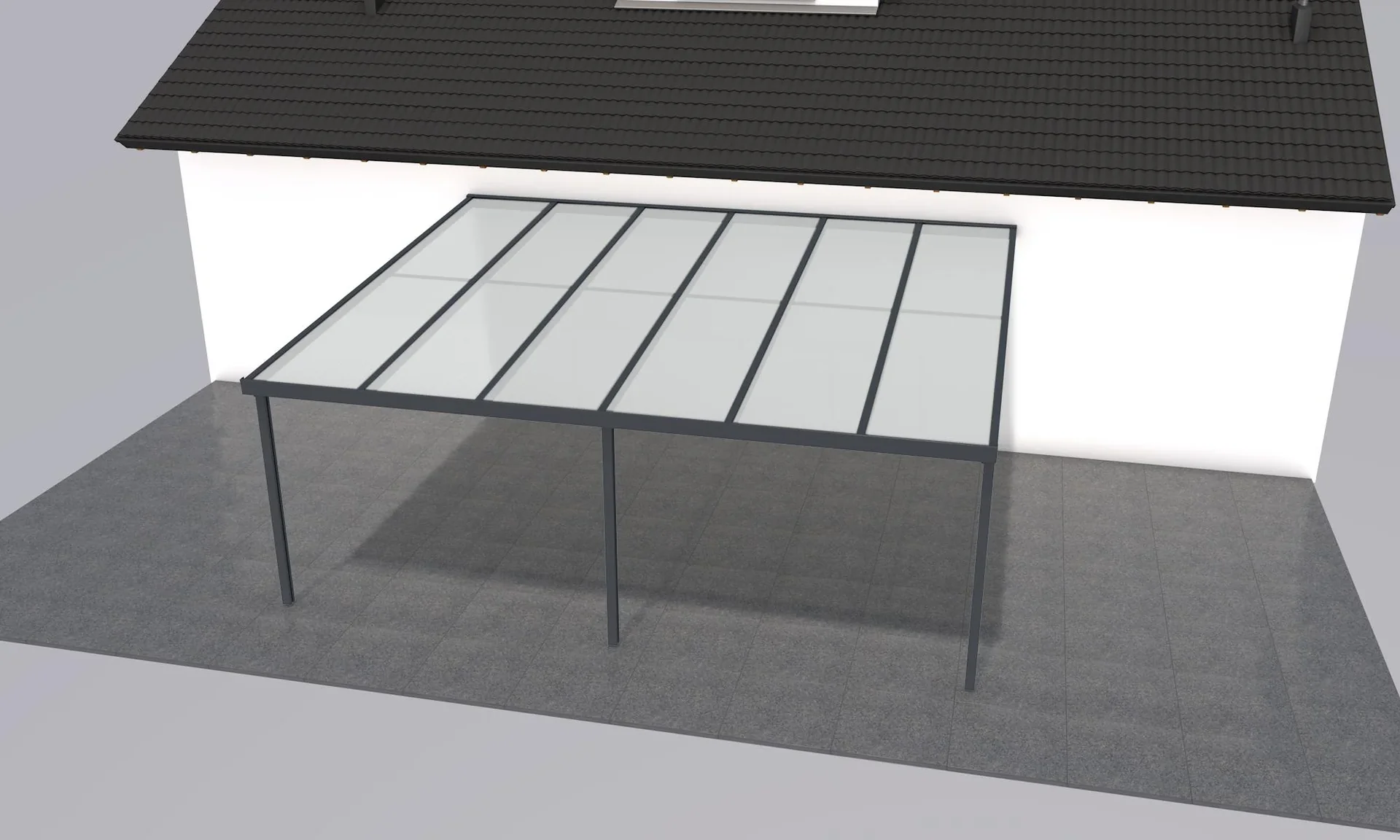 Terrassendach Premium, anthrazit, 6110 x 5060 mm - Polycarbonat Stegplatten 16 mm, opal - 0
