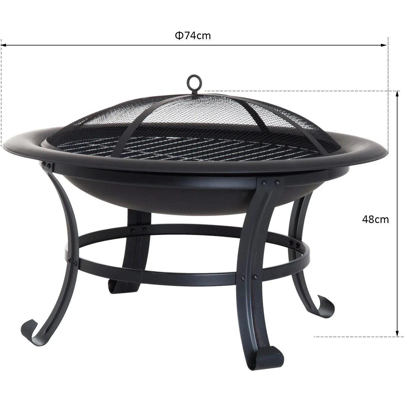 Feuerschale mit Grillrost Funkenschutz 74cm Schwarz - 0