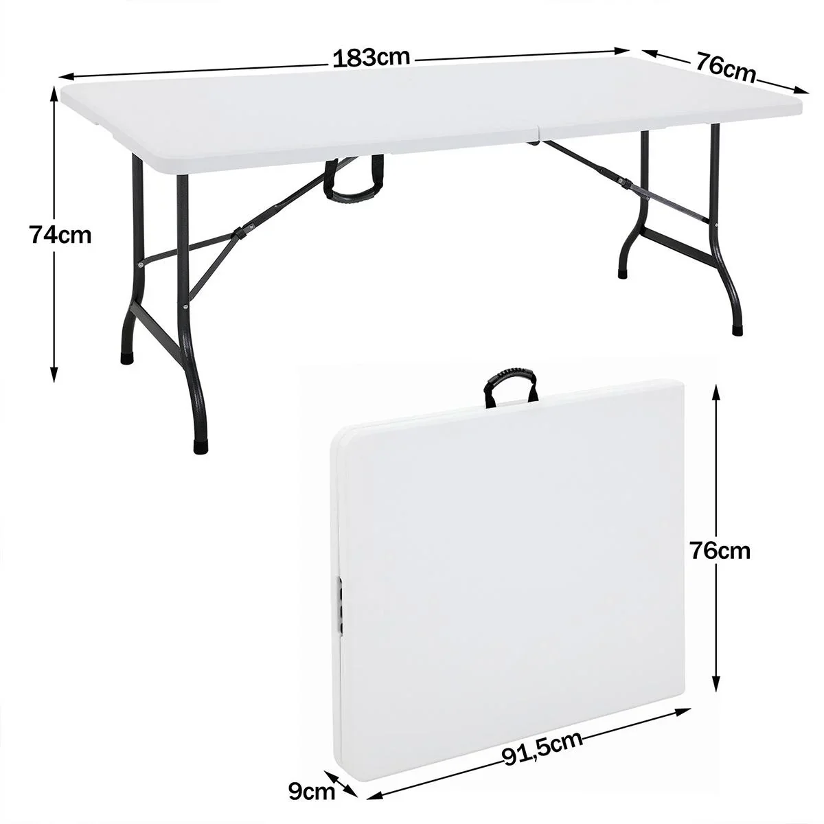 Klapptisch | Campingtisch | Gartentisch | Klapptisch | weiß - Kunststoff 183 x 76 x 74 cm - 4
