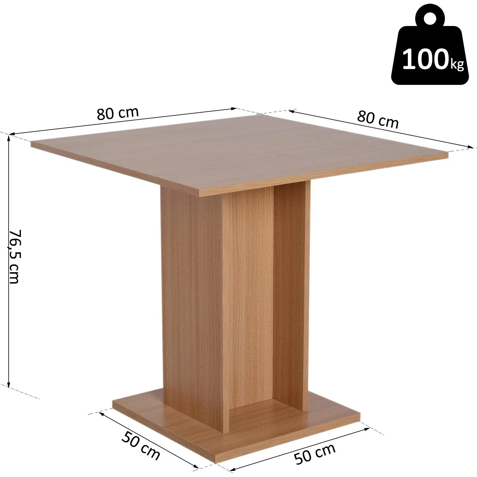 Esstisch Küchentisch Esszimmertisch Holztisch Bistrotisch rechteckig Holz Natur 80 × 80 × 76,5 cm - 0