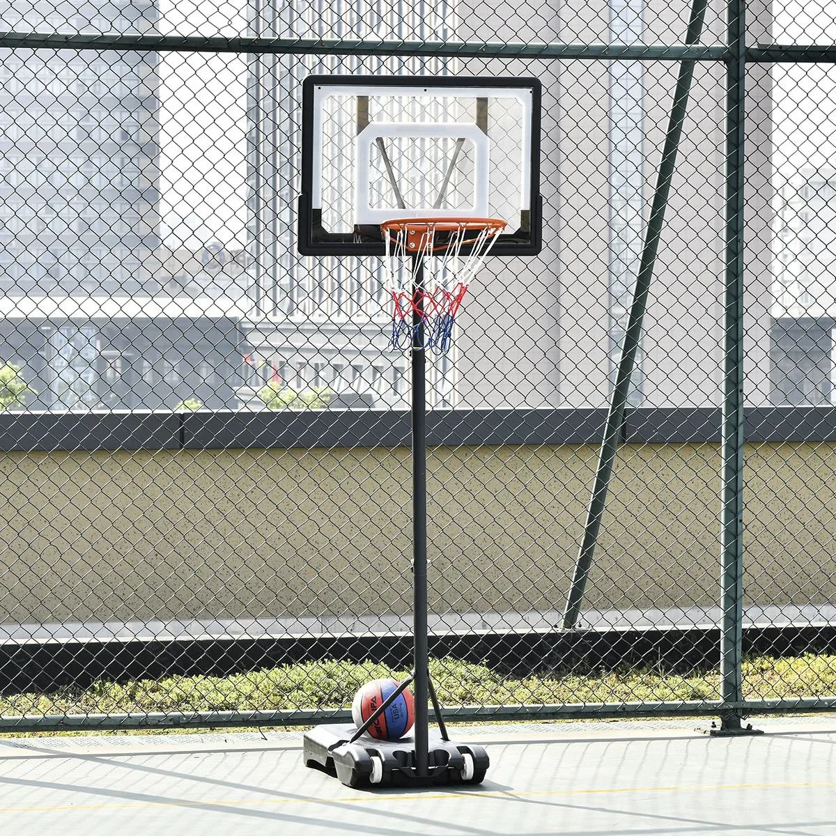 Basketballständer höhenverstellbar Basketballanlage für Kinder Basketballkorb mit Räder draußen Stahl PVC HDPE Schwarz 8 - 0