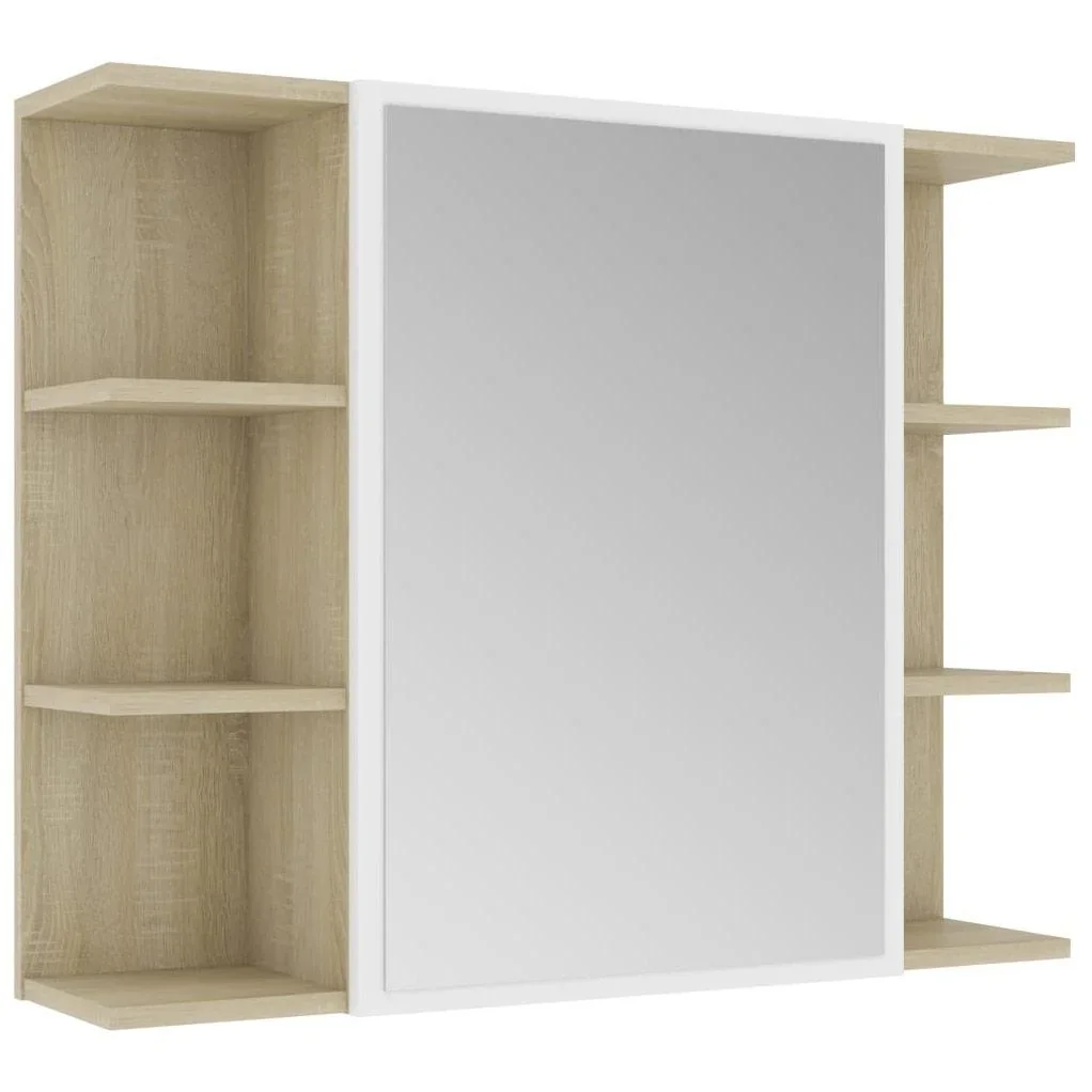 Badspiegelschrank 80x20,5x64 cm Spanplatte weiß Sonoma-Eiche - 0