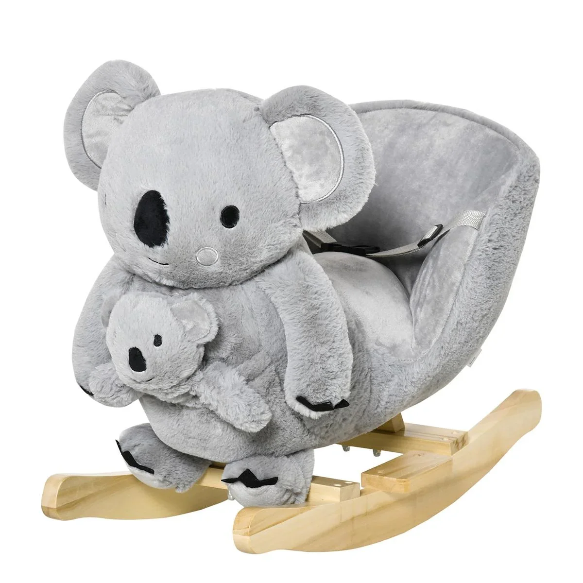 Schaukelpferd Plüsch Schaukeltier Babyschaukel mit Koala-Rufen Spielzeug für 18-36 Monaten Koala-Design Plüsch Holz Grau - 1
