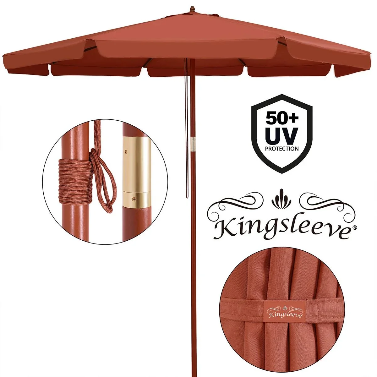 Sonnenschirm Terracotta Holz 330cm UV-Schutz 50+ - 3