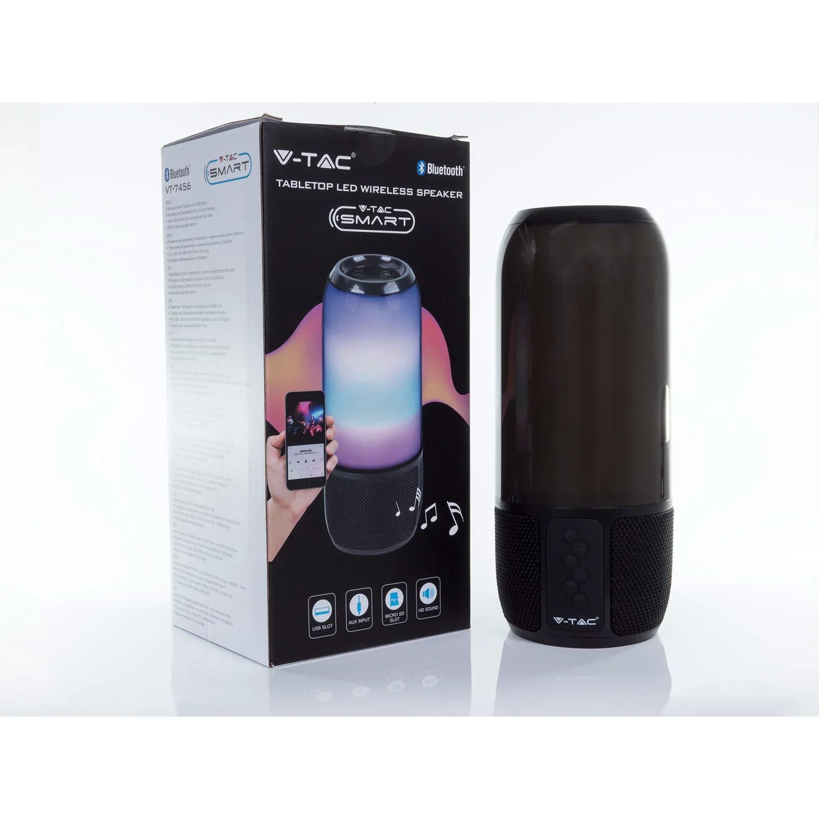 VT-7456 Bluetooth-Lautsprecher mit RGB-Beleuchtung - 2x 3Watt - schwarz - 3