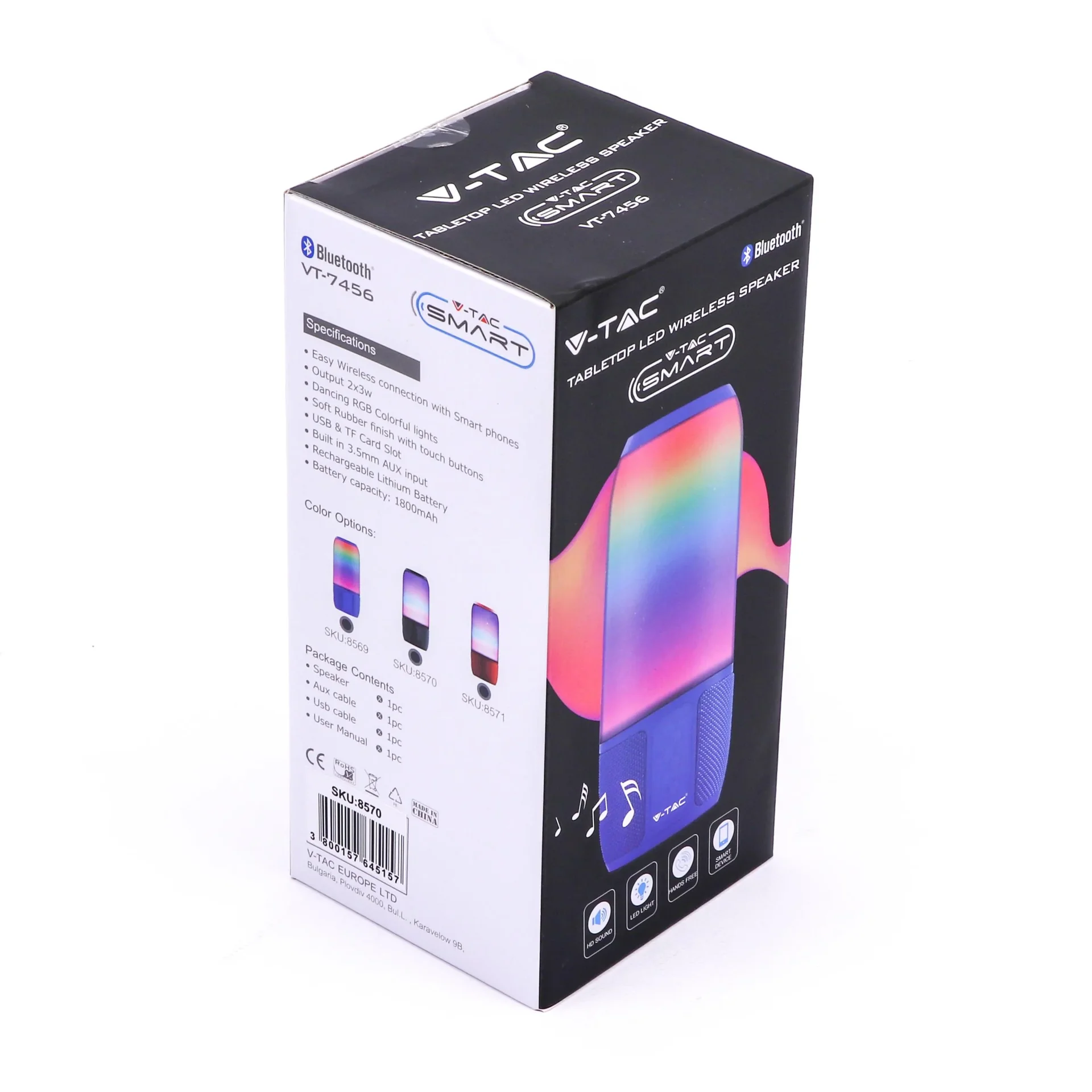 VT-7456 Bluetooth-Lautsprecher mit RGB-Beleuchtung - 2x 3Watt - schwarz - 5