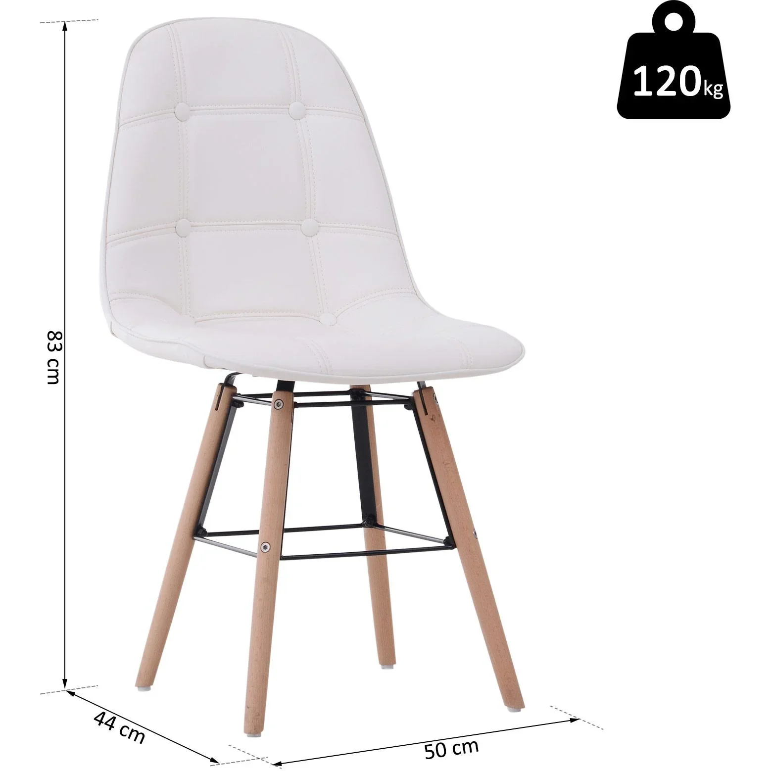 2er-Set Küchenstuhl Esszimmerstuhl mit Rückenlehne Polstersessel Kunstleder Cremeweiß 50 x 44 x 83 cm - 0