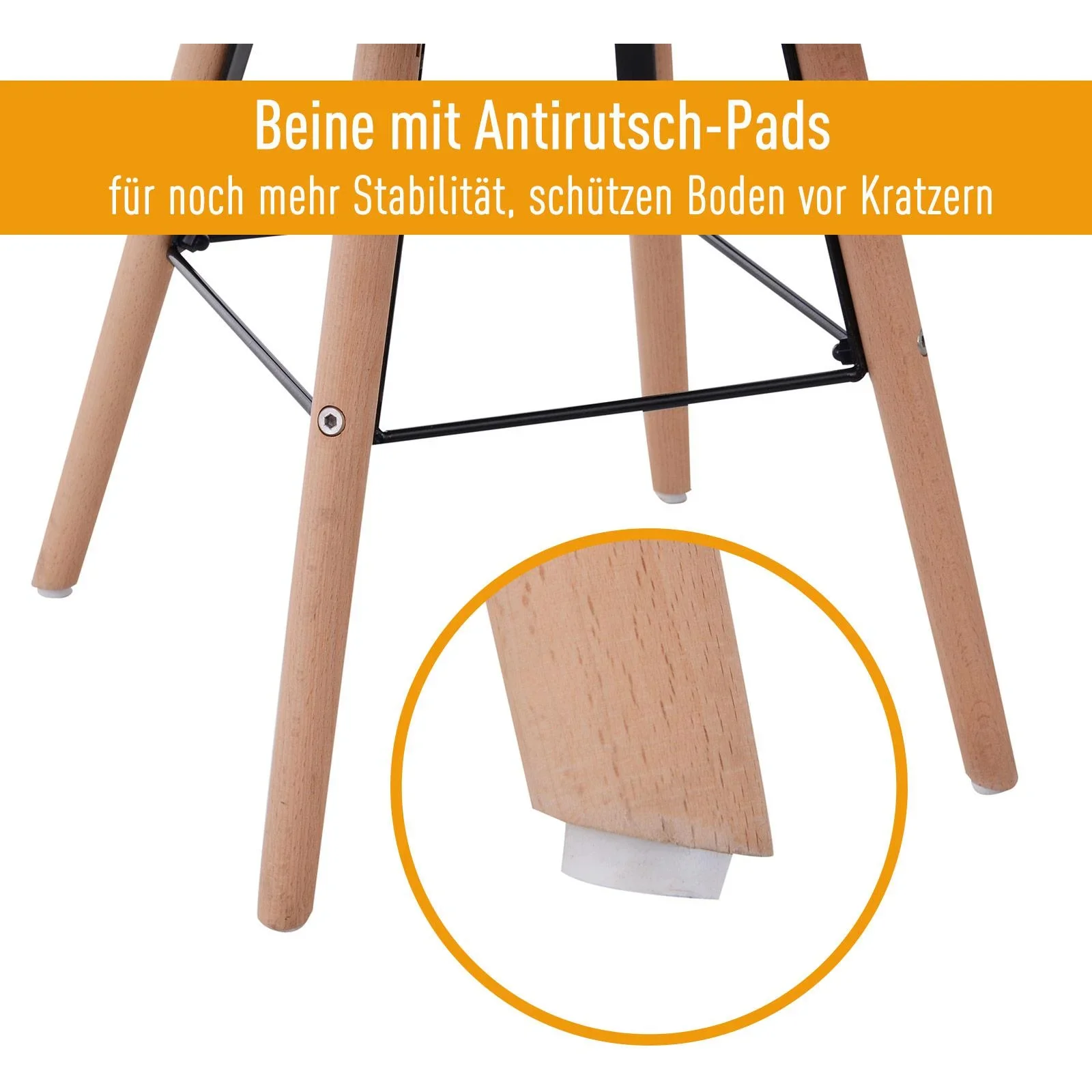 2er-Set Küchenstuhl Esszimmerstuhl mit Rückenlehne Polstersessel Kunstleder Cremeweiß 50 x 44 x 83 cm - 3