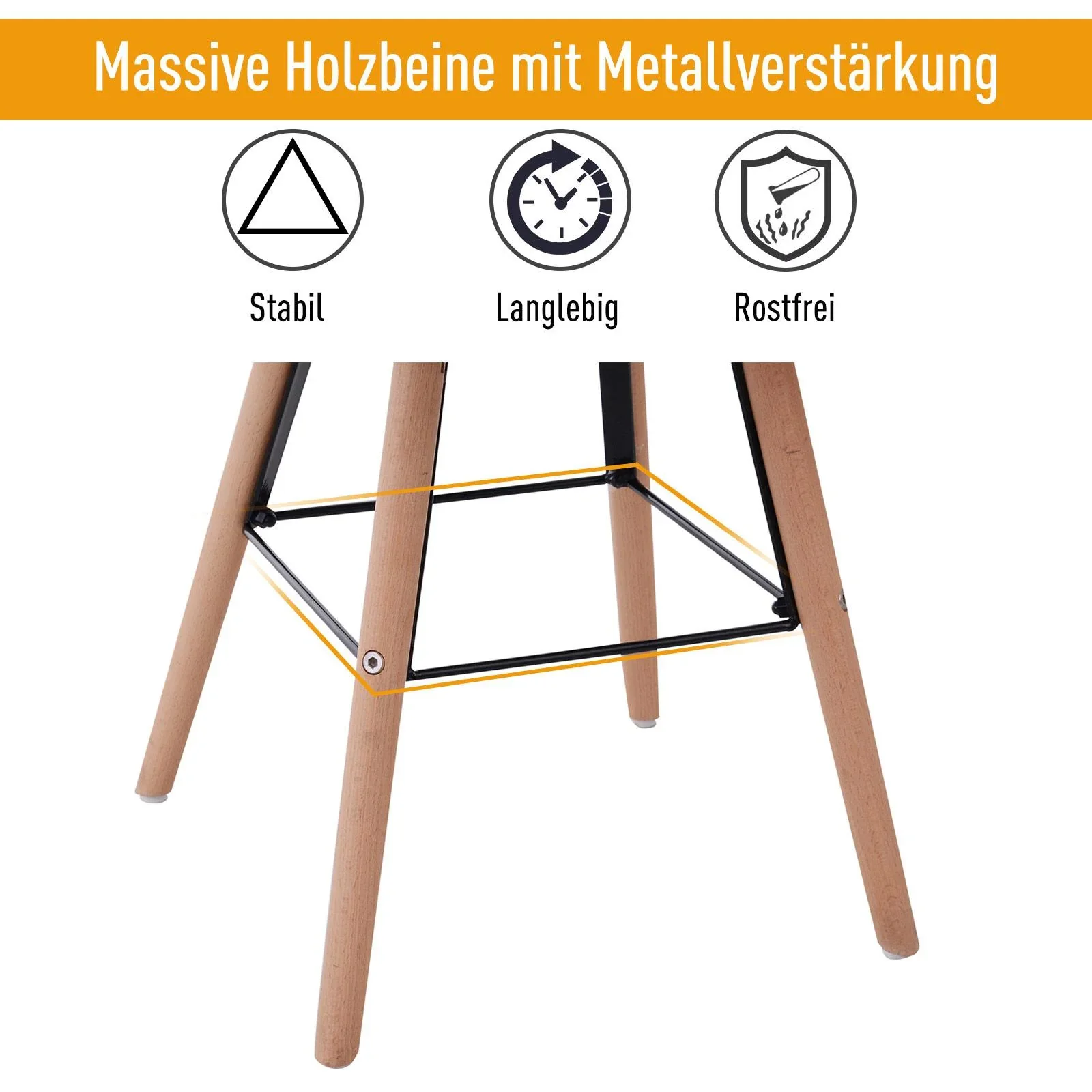 2er-Set Küchenstuhl Esszimmerstuhl mit Rückenlehne Polstersessel Kunstleder Cremeweiß 50 x 44 x 83 cm - 6